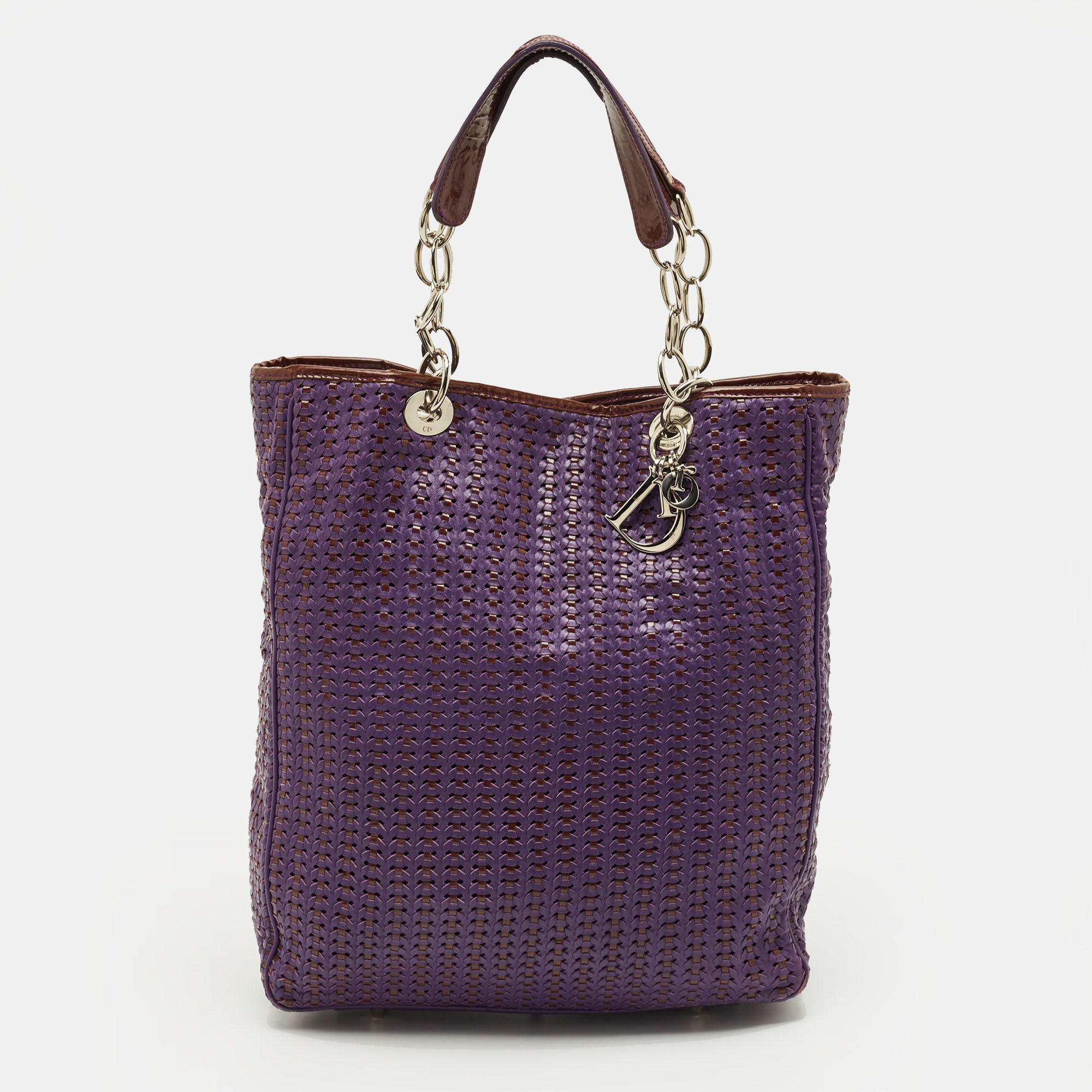 

Dior Soft Lady Dior  Purple Woven Leather and Patent Leather Tote