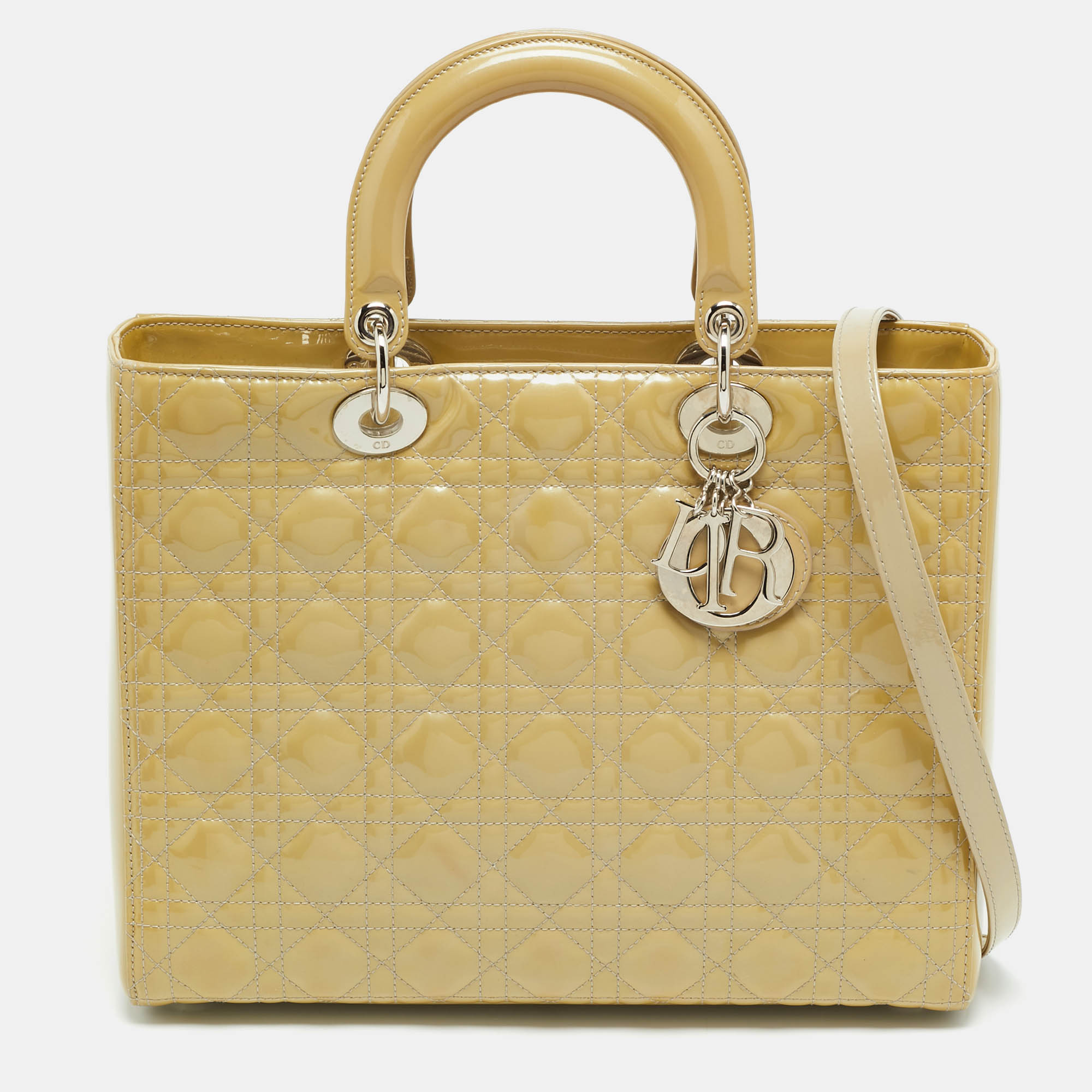

Dior Lady Dior  Cream Cannage Patent Leather Tote
