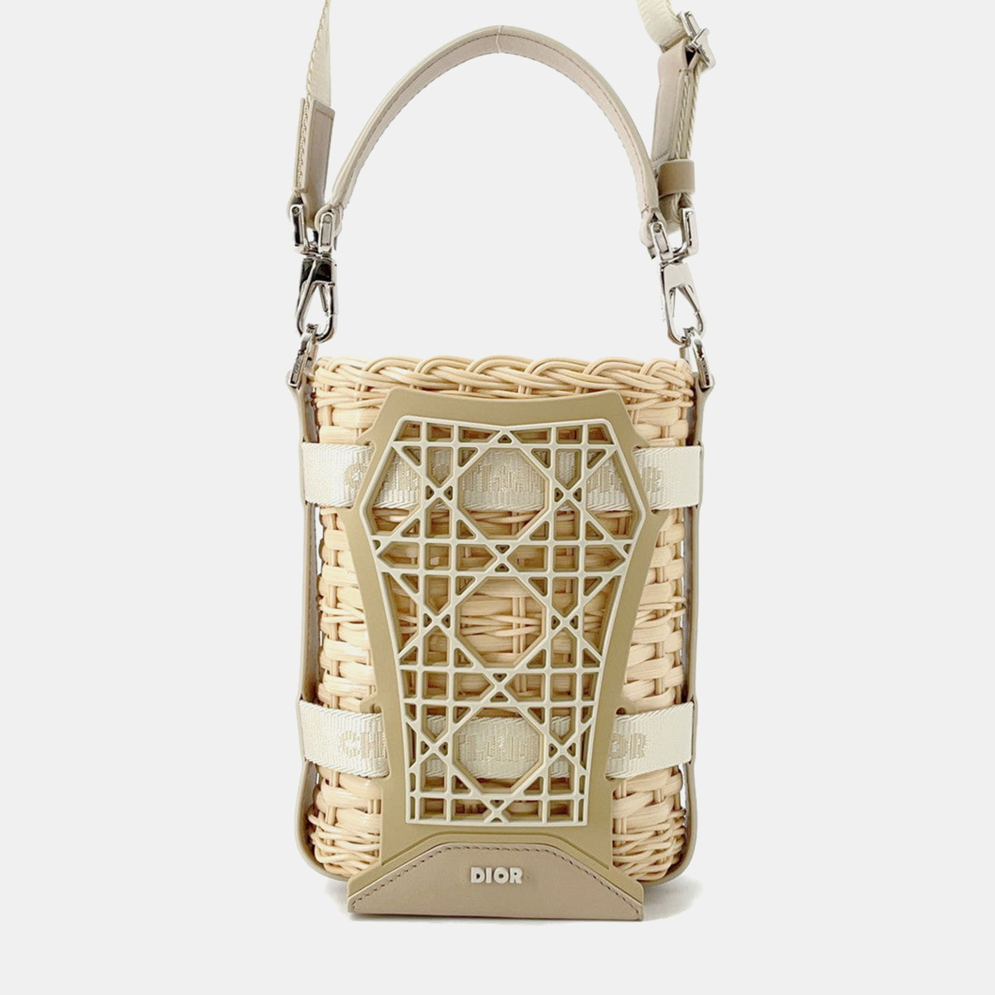 

Dior Sahara 2-Way Bucket Bag Beige Raffia Leather Rubber Size Nano