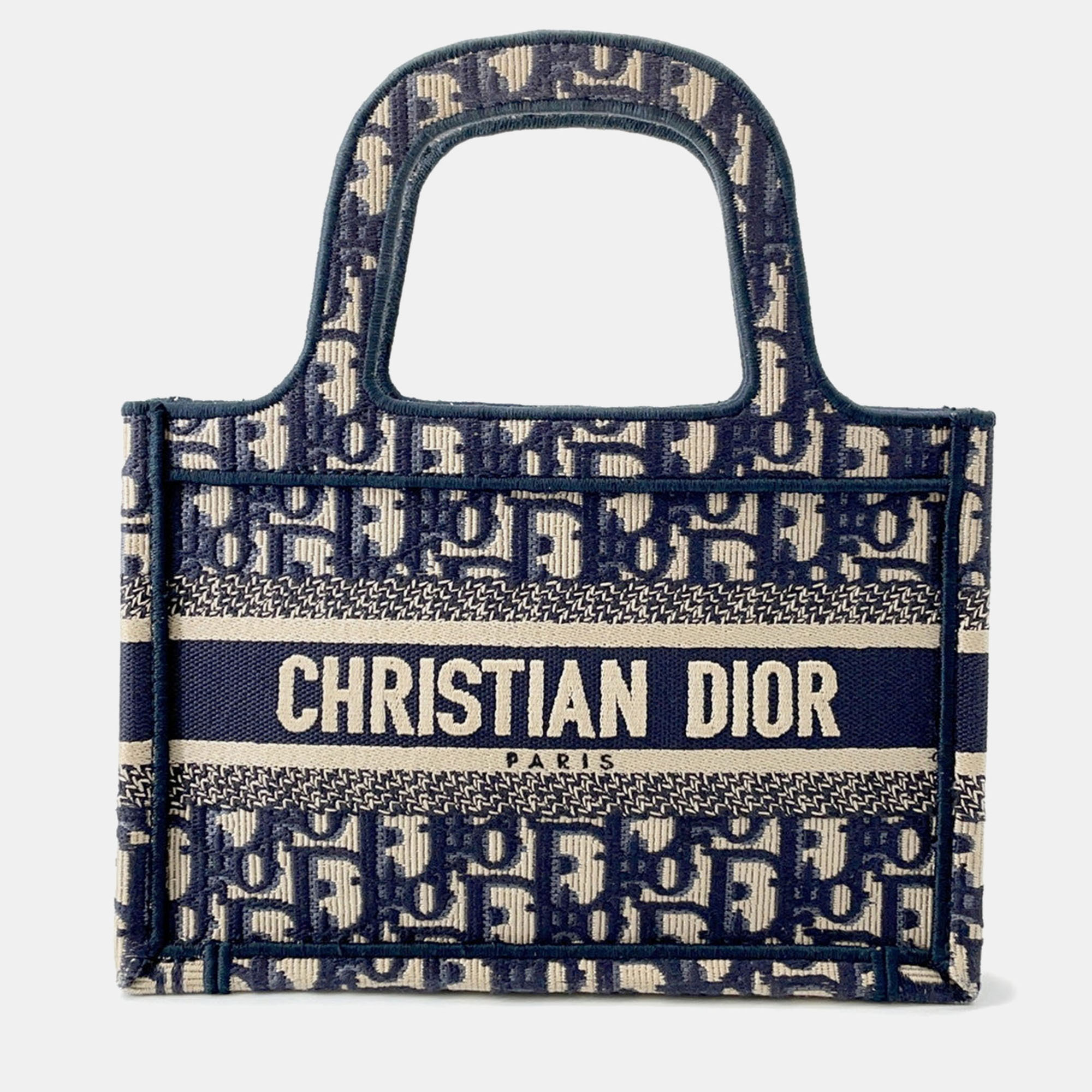Pre-owned Dior Oblique Book Tote Navy Canvas Size Mini In Blue