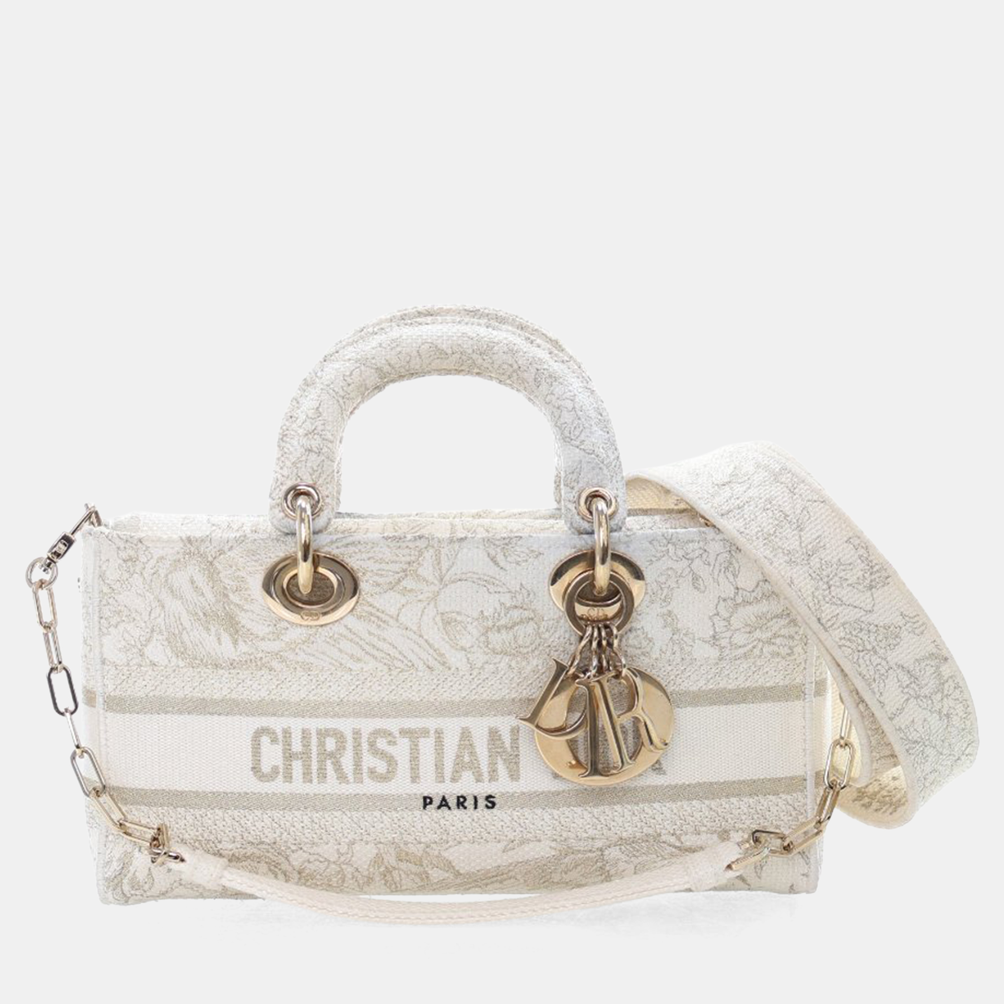 

Dior Medium Canvas Embroidered Jardin D'Hiver Lady D-Joy, White