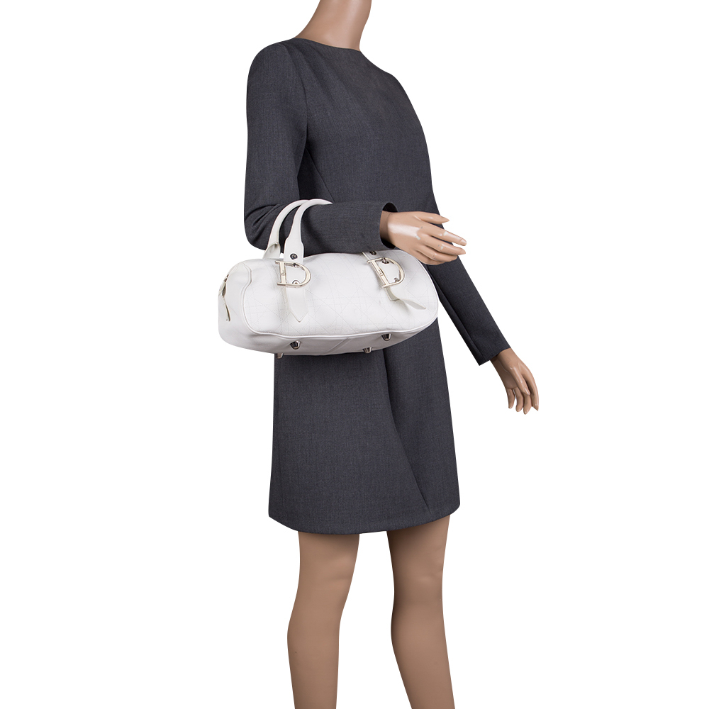 

Dior White Cannage Leather Boston Bag