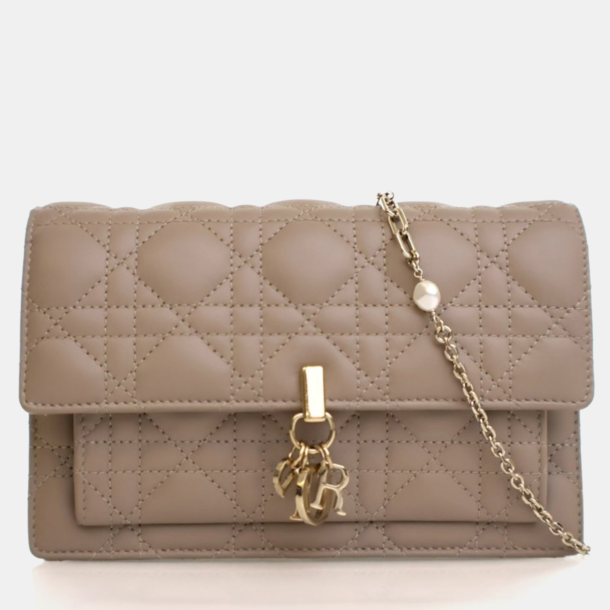 

Dior Lambskin Daily Pouch With Chain, Brown