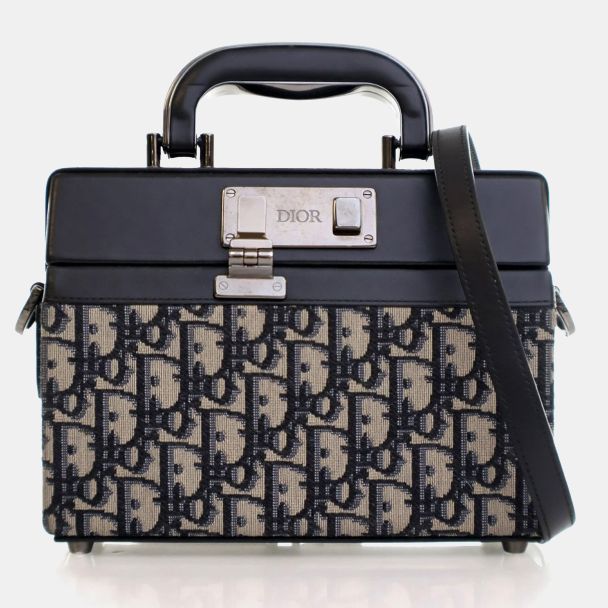 

Dior Mini Beige/Navy Blue Oblique Lock Box