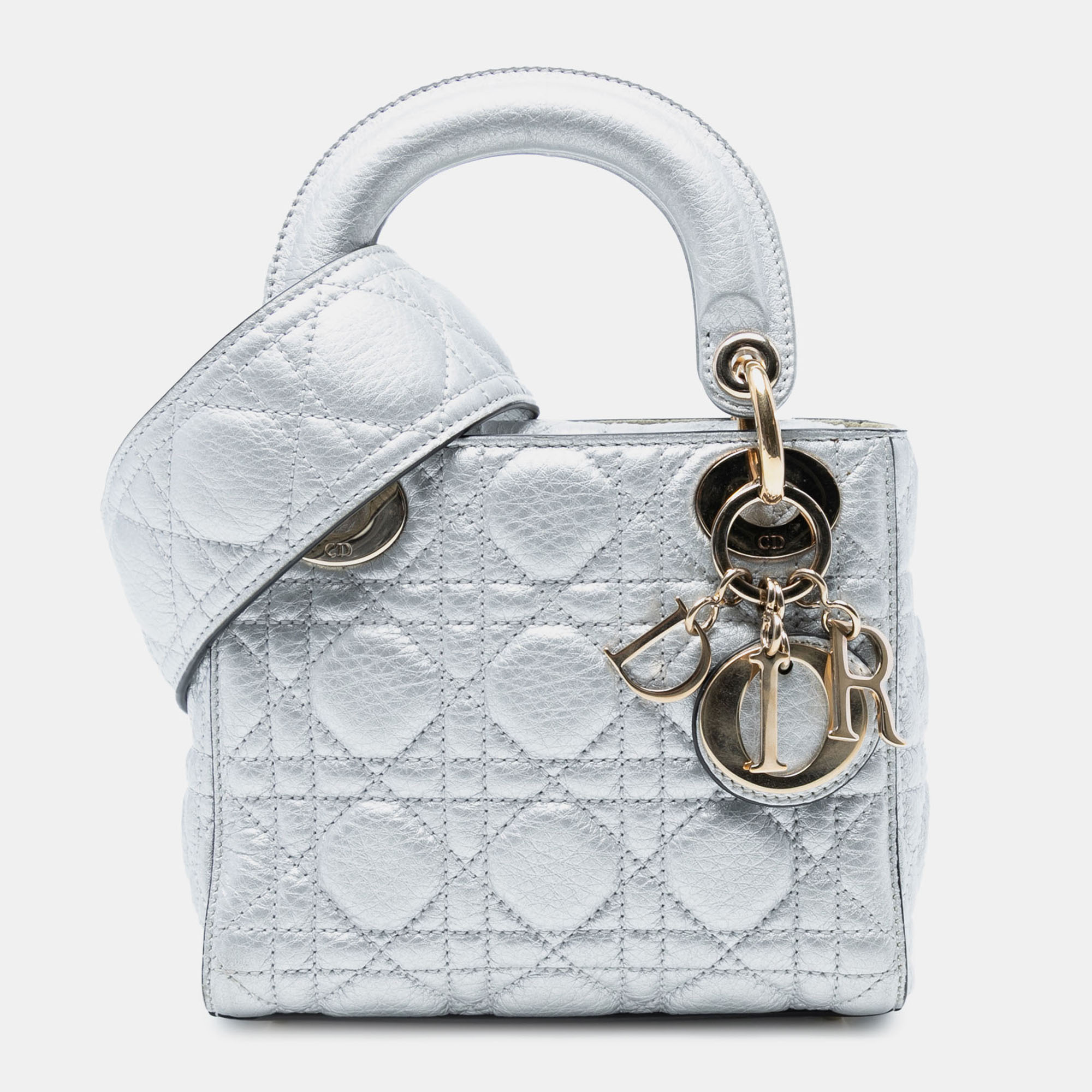 

Dior Silver Mini Metallic Grained Calfskin Cannage Lady Dior