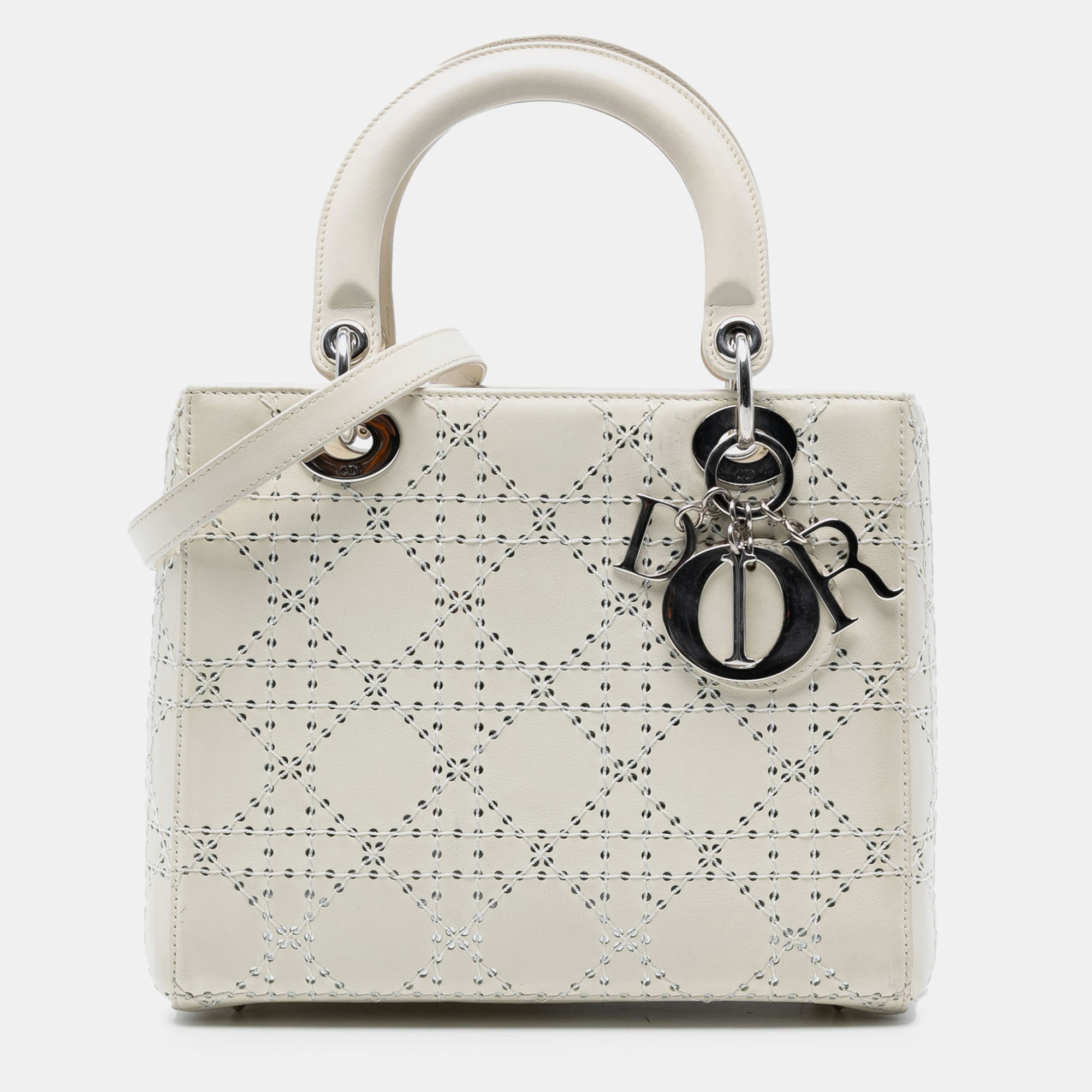 

Dior White Medium Perforated Calfskin Cannage Lady Dior