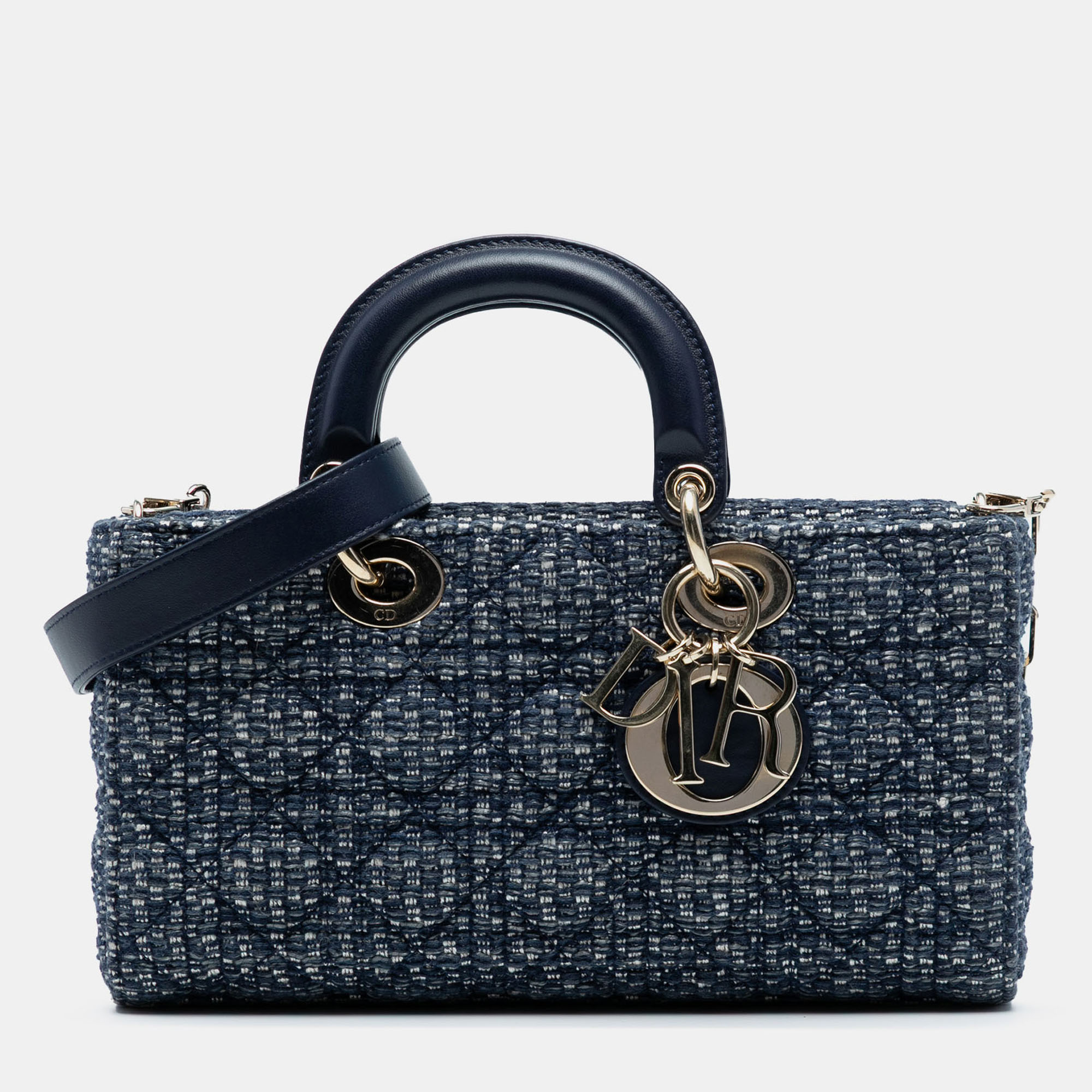 

Dior Blue Medium Tweed Cannage Lady D Joy