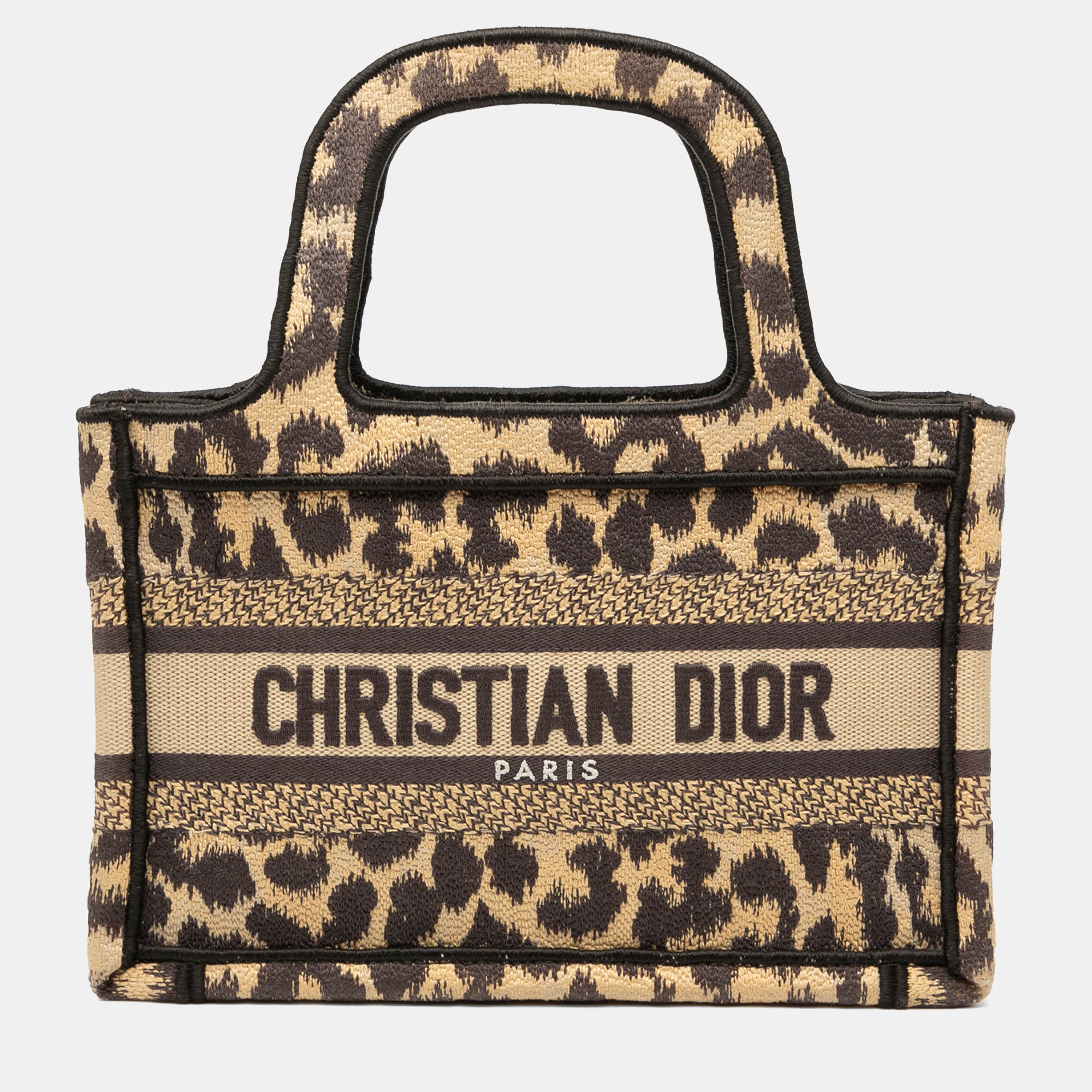 Pre-owned Dior Brown Mizza Mini Embroidered Canvas Leopard Book Tote
