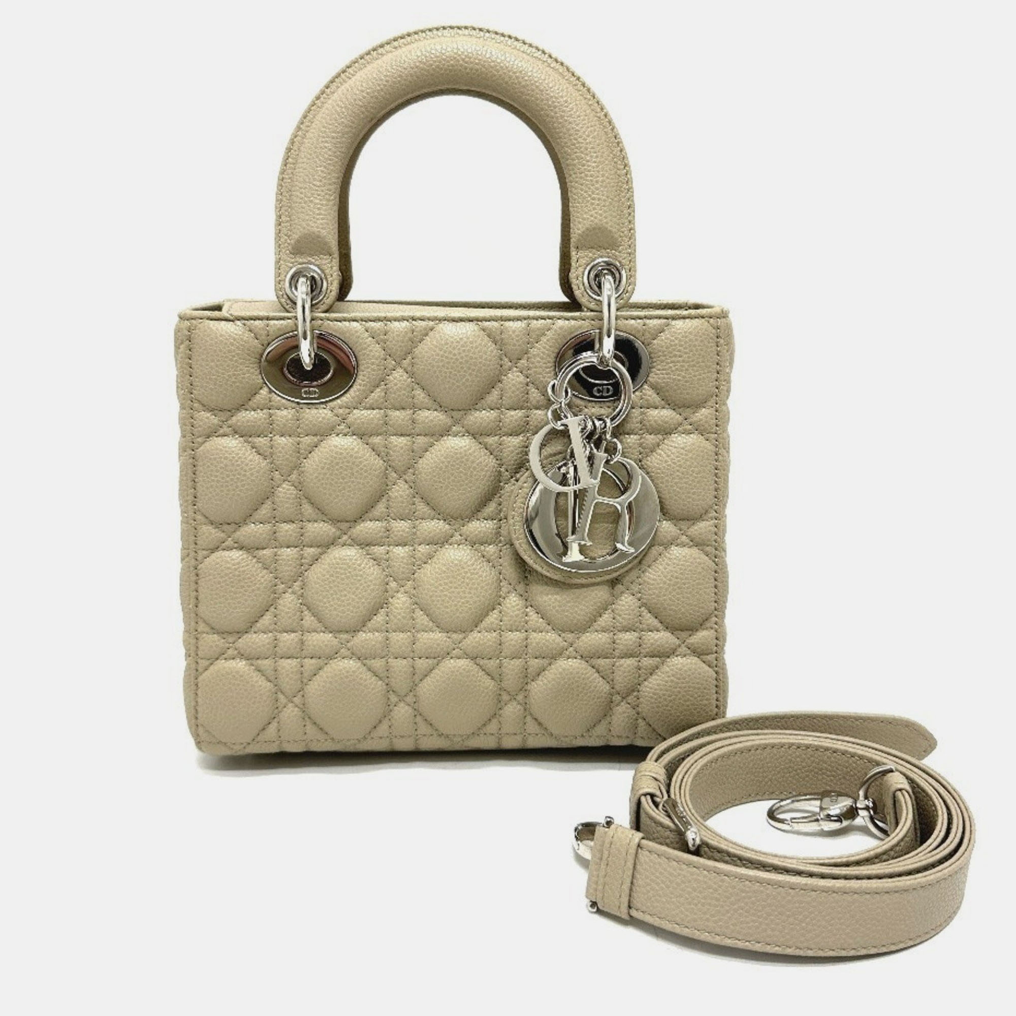 

Christian Dior Dior Lady Cannage 2Way Shoulder Bag Handbag Leather Beige