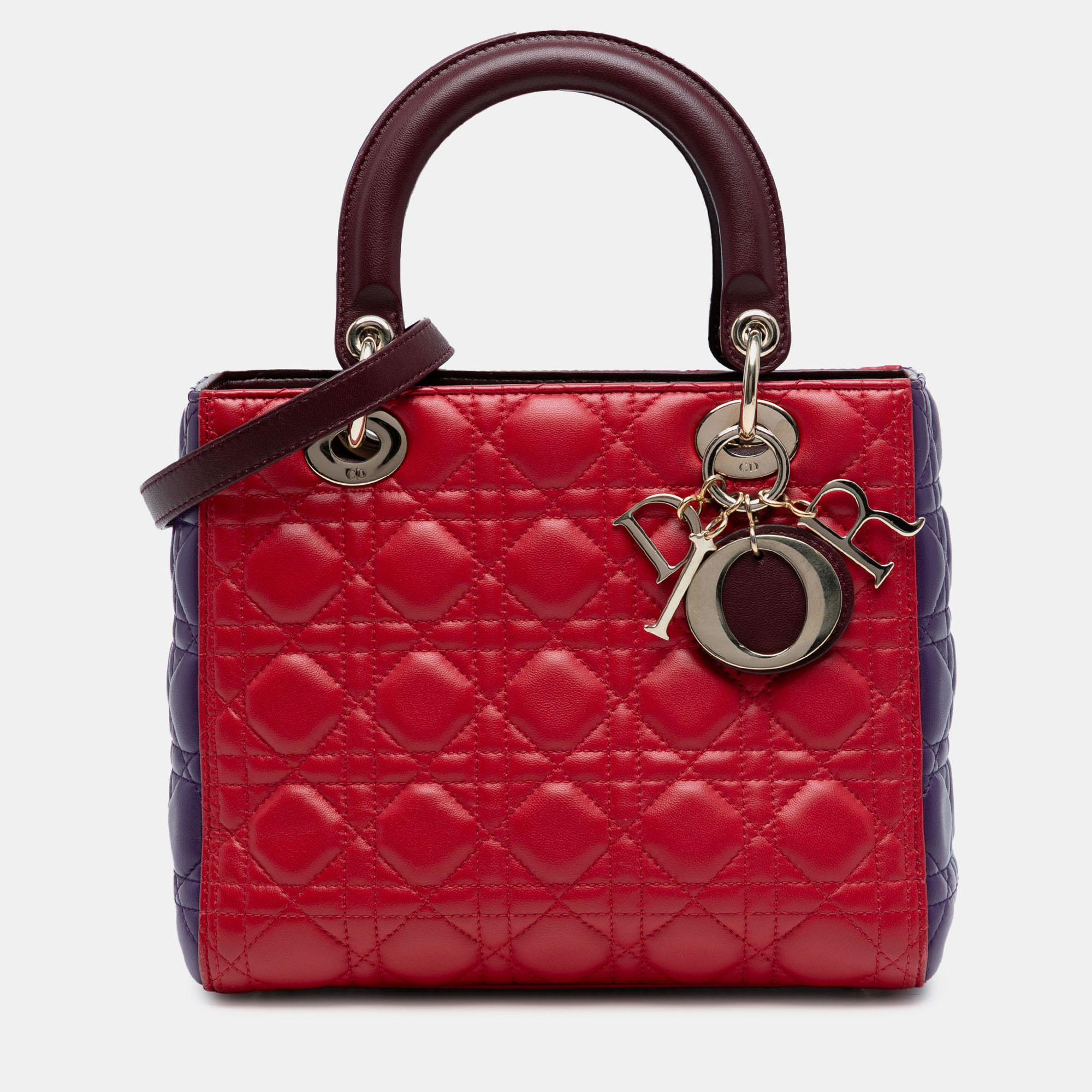 

Dior Red Medium Tricolor Lambskin Cannage Lady Dior