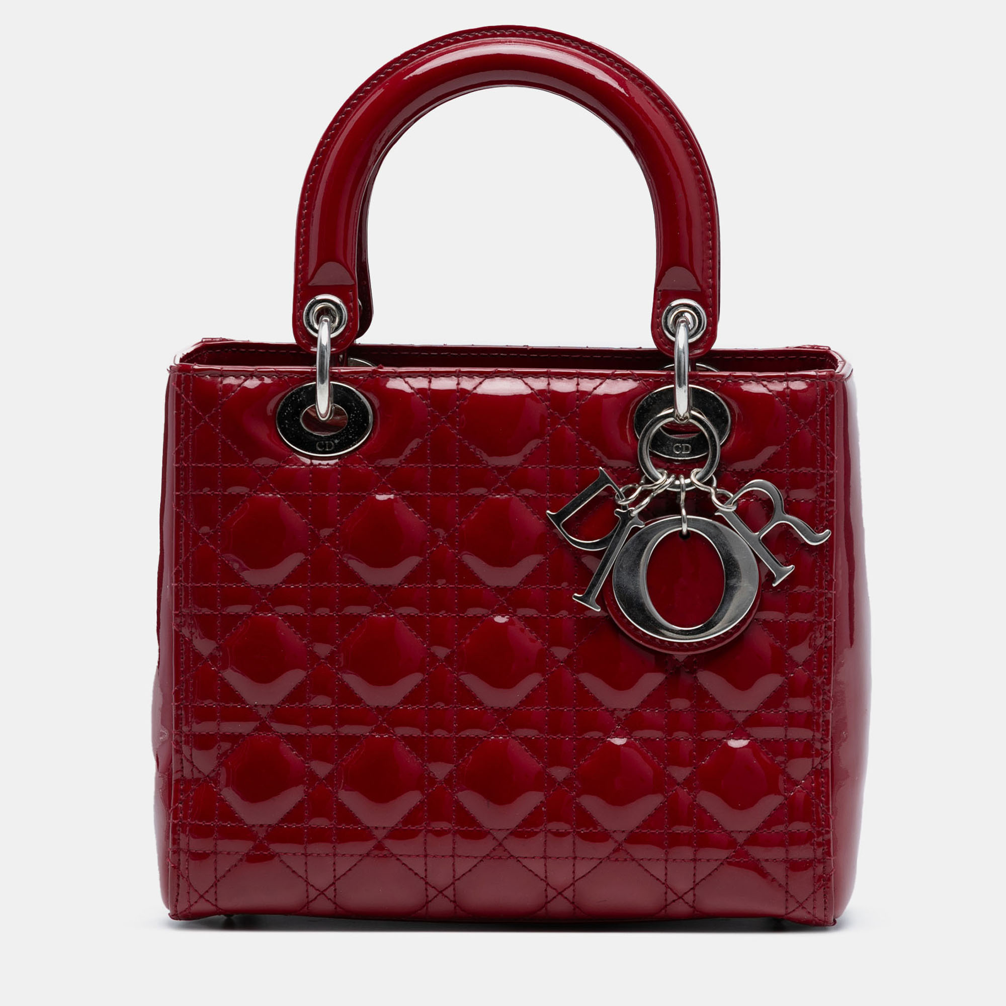 

Dior Red Medium Patent Cannage Lady Dior