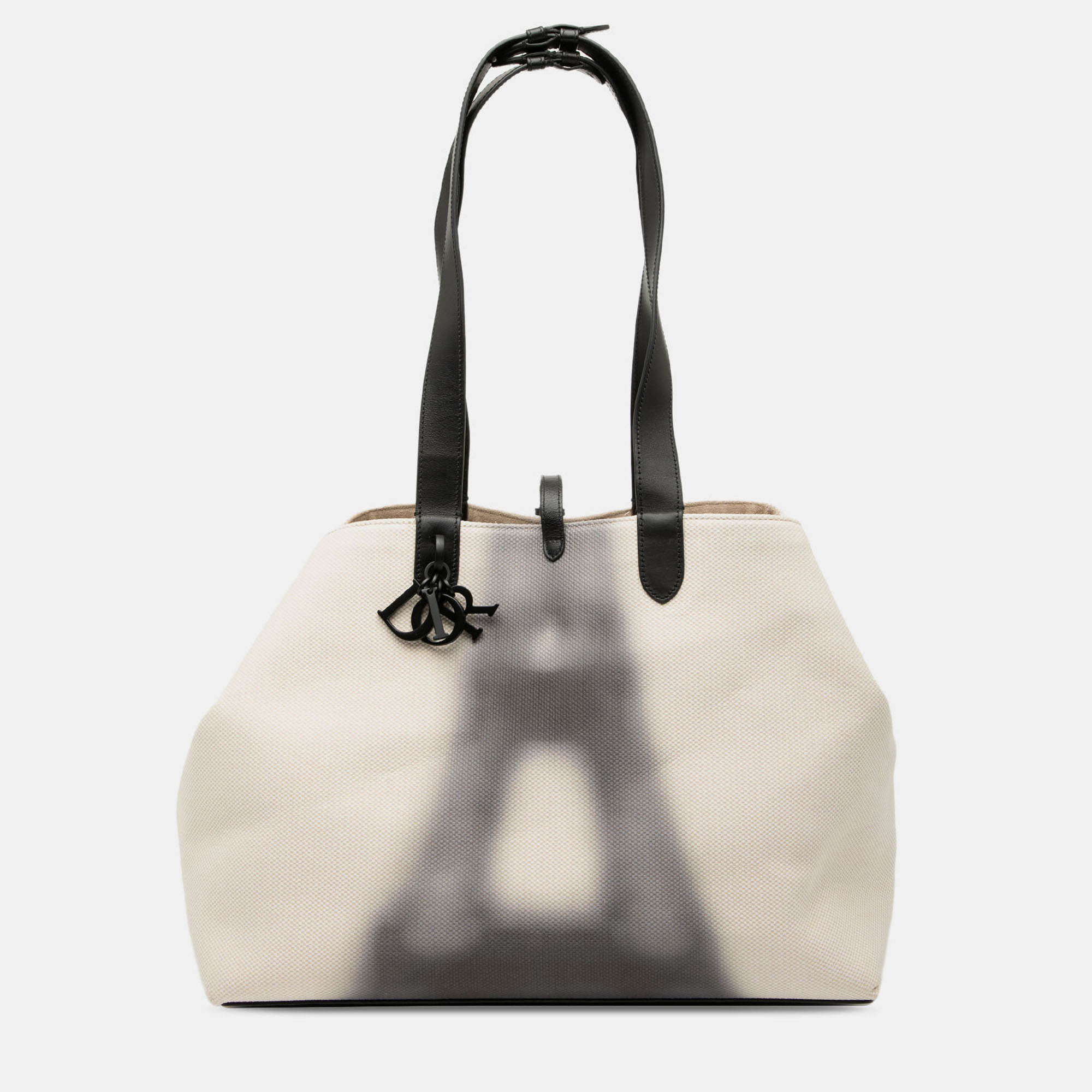 Pre-owned Dior White Large Canvas Eiffel Tower Toujours Tote