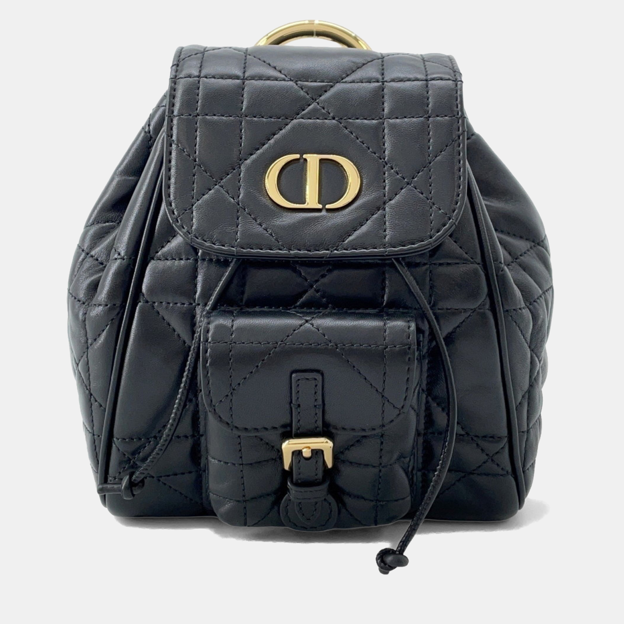 Pre-owned Dior Christian Caro Macrocannage Small Lambskin Backpack Black