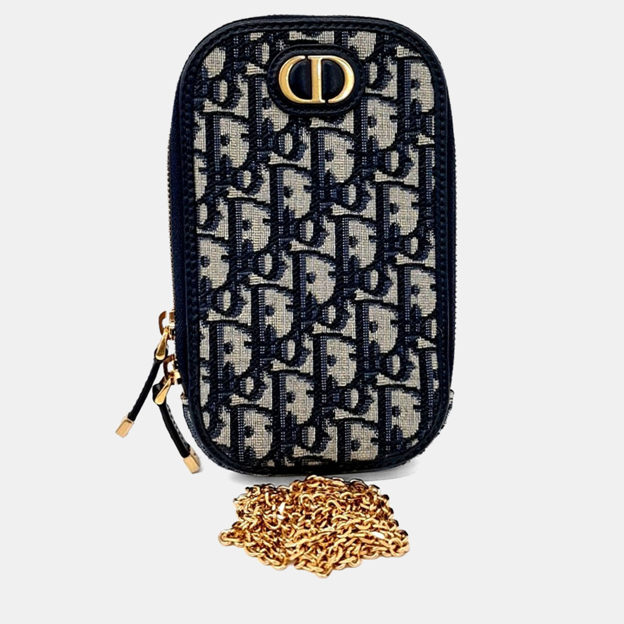 

Dior Beige Navy Blue Fabric 30 Montaigne Oblique Phone Holder Mini Crossbody Bag