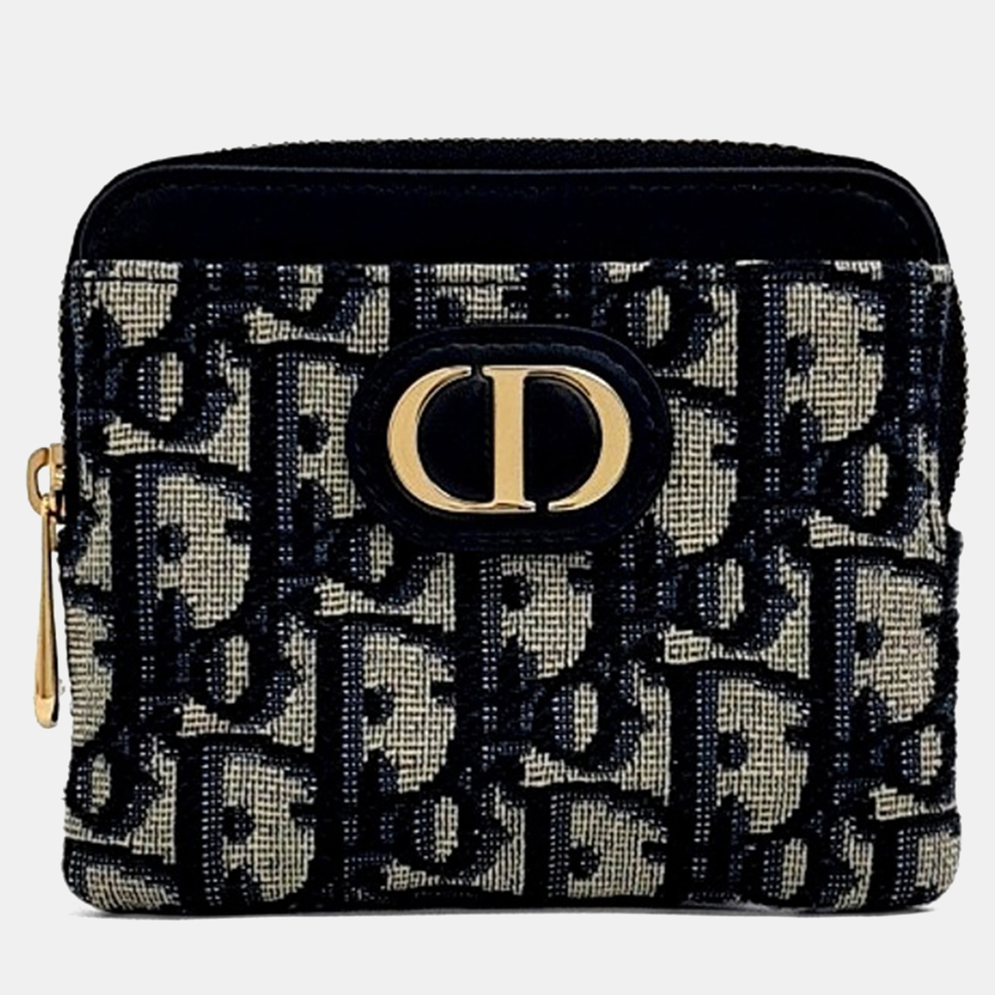 Pre-owned Dior Blue Fabric Oblique 30 Montaigne Lavender Card Holder