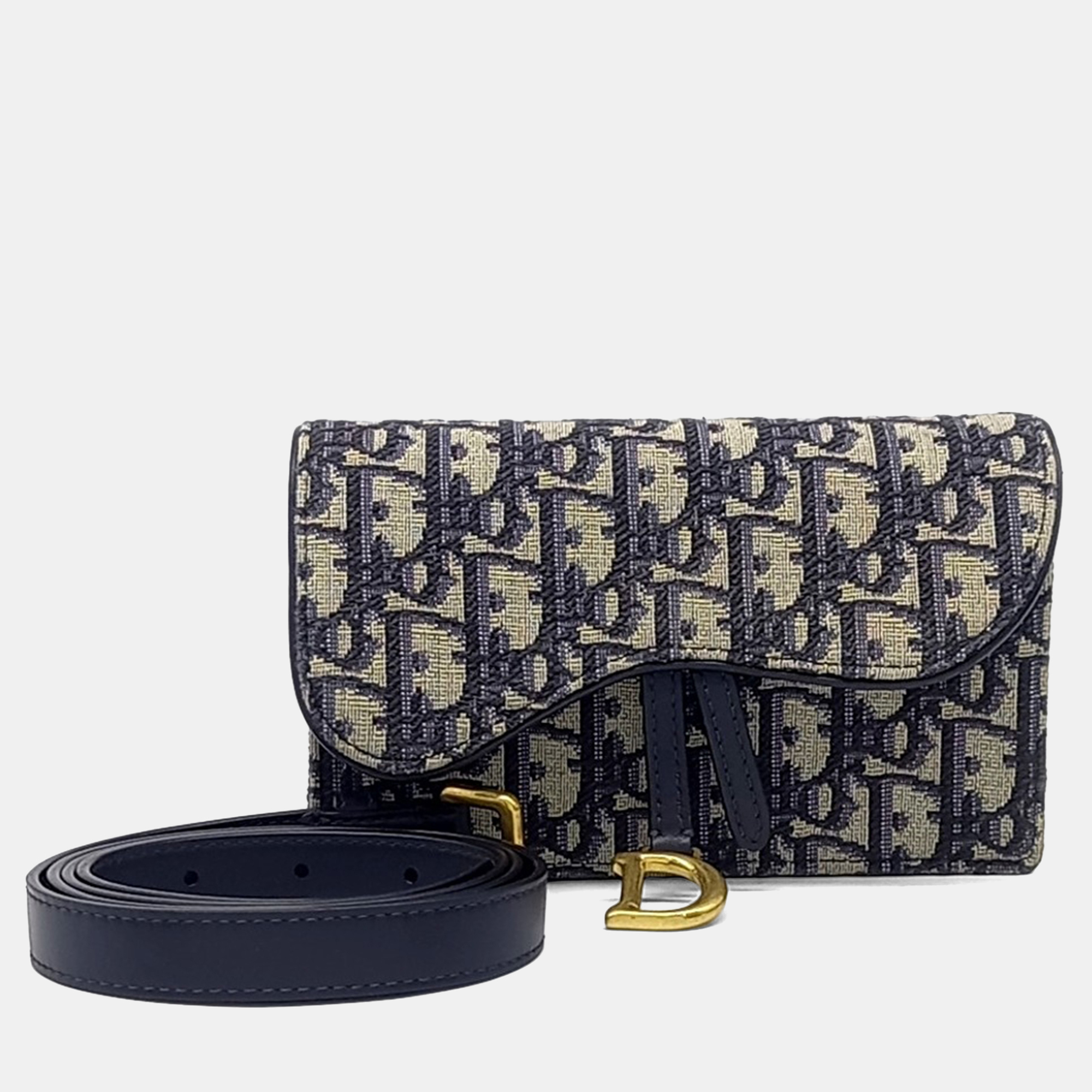 Click to view more detailed imagery on our partner's website Pre-owned Dior Navy Blue Fabric Oblique Saddle Belt Bag