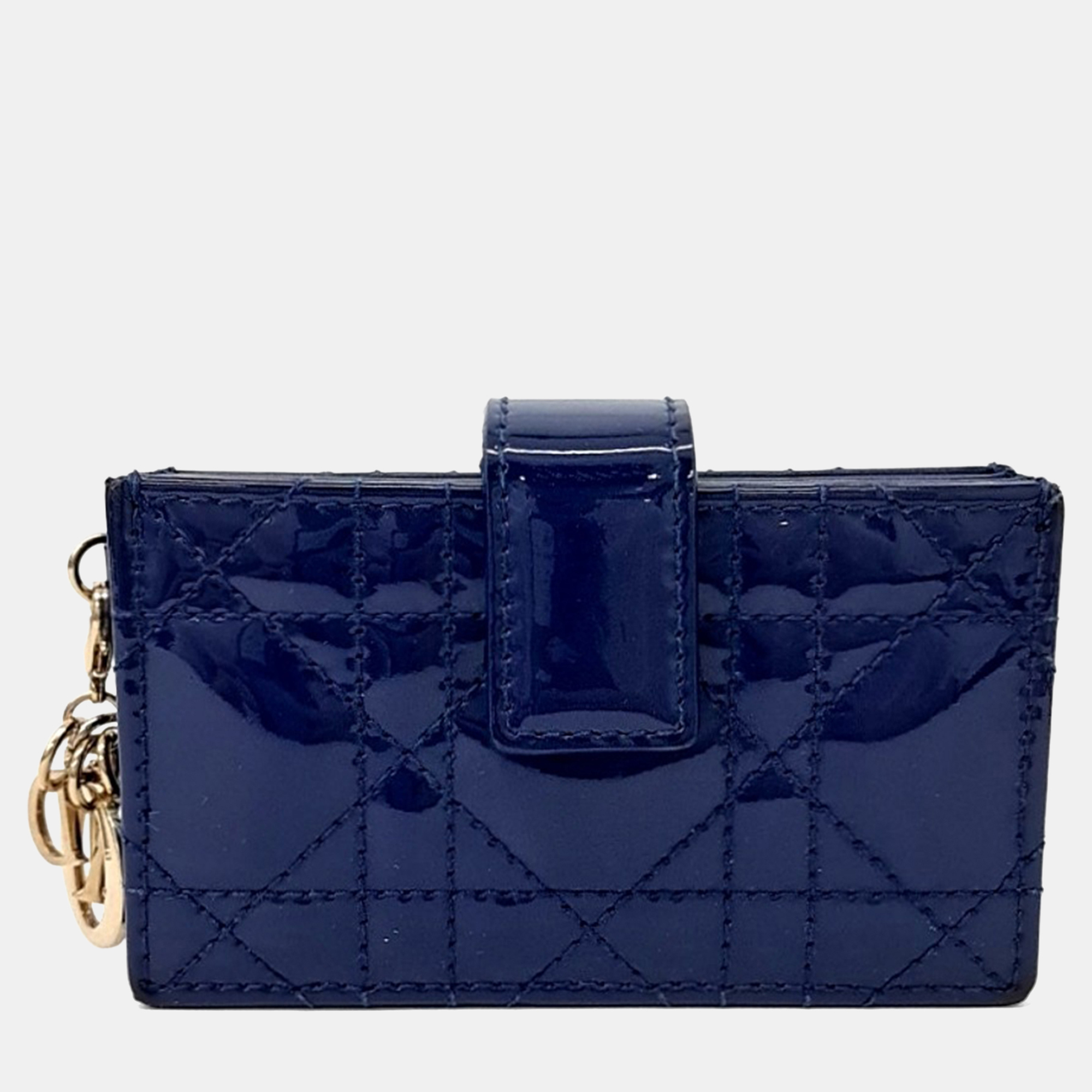 Pre-owned Dior Blue Patent Cannage Accordion Card Holder