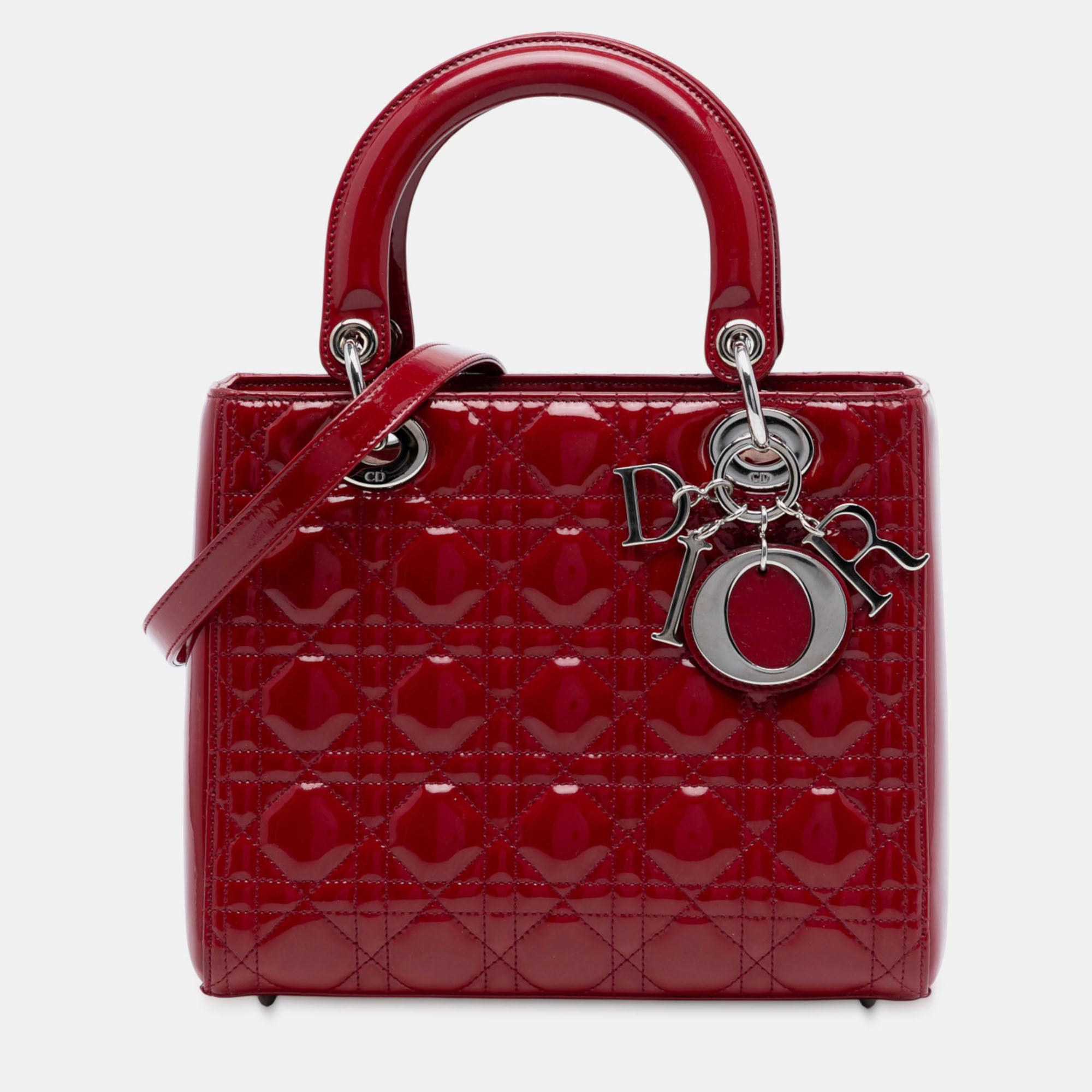 

Dior Red Medium Patent Cannage Lady Dior