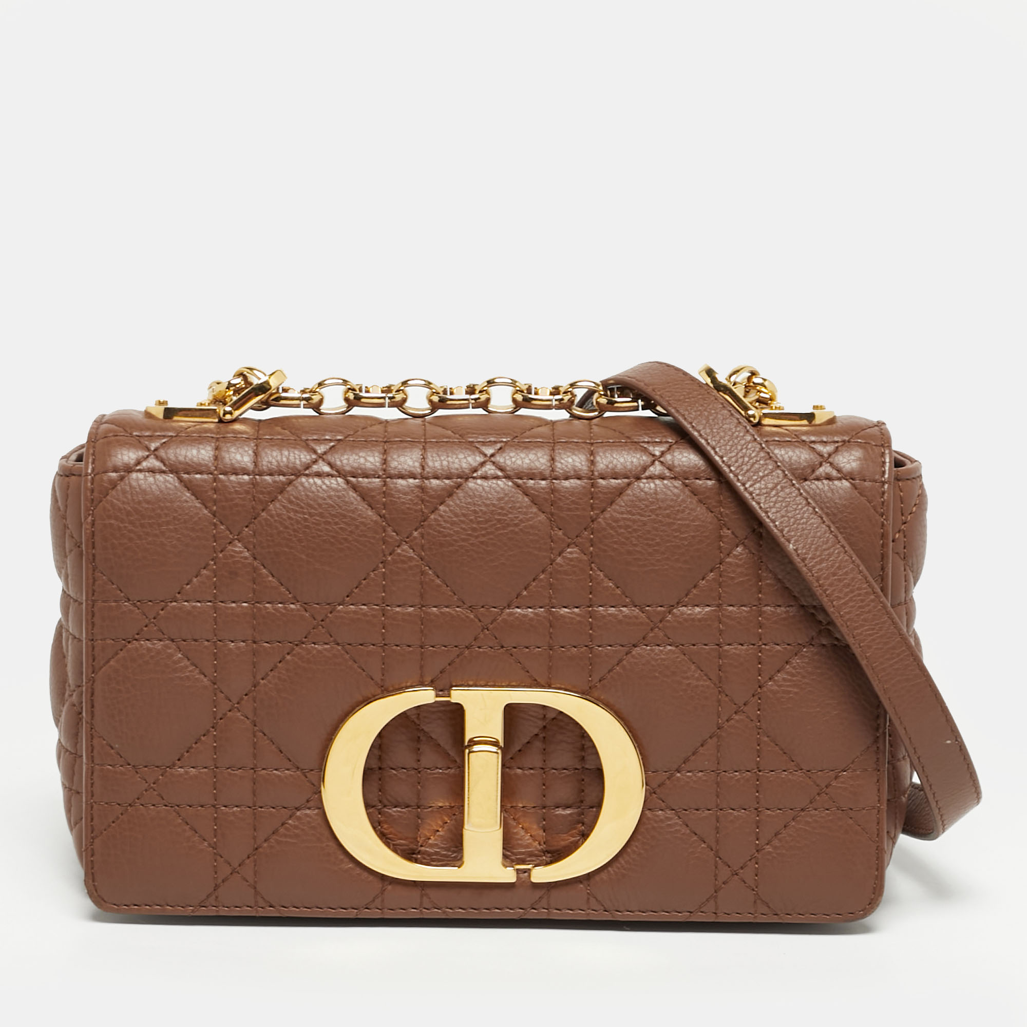 Pre-owned Dior Caro Small Brown Cannage Leather Shoulder Bag