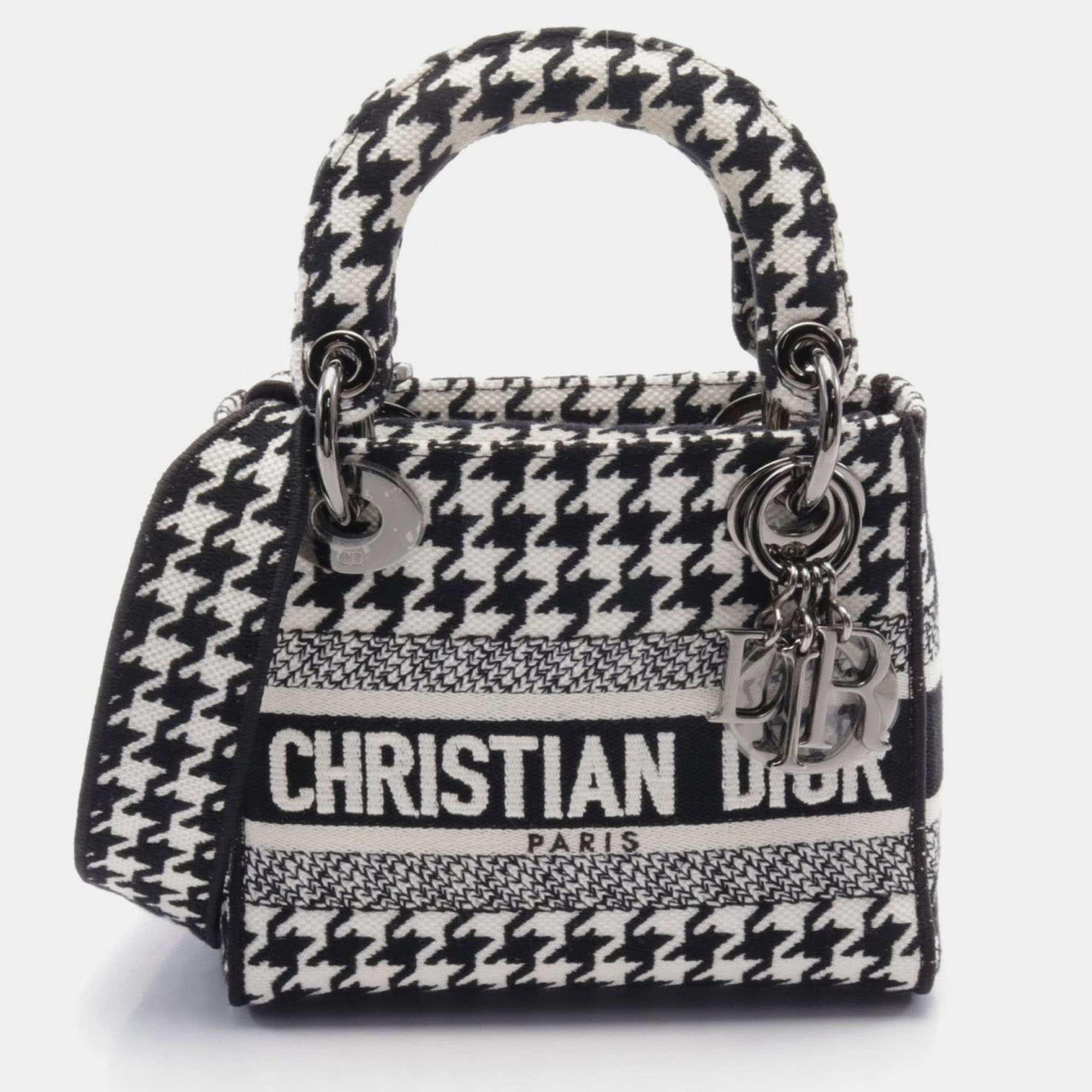 

Dior Lady D-Lite Mini Houndstooth Canvas Top Handle Bag, Black