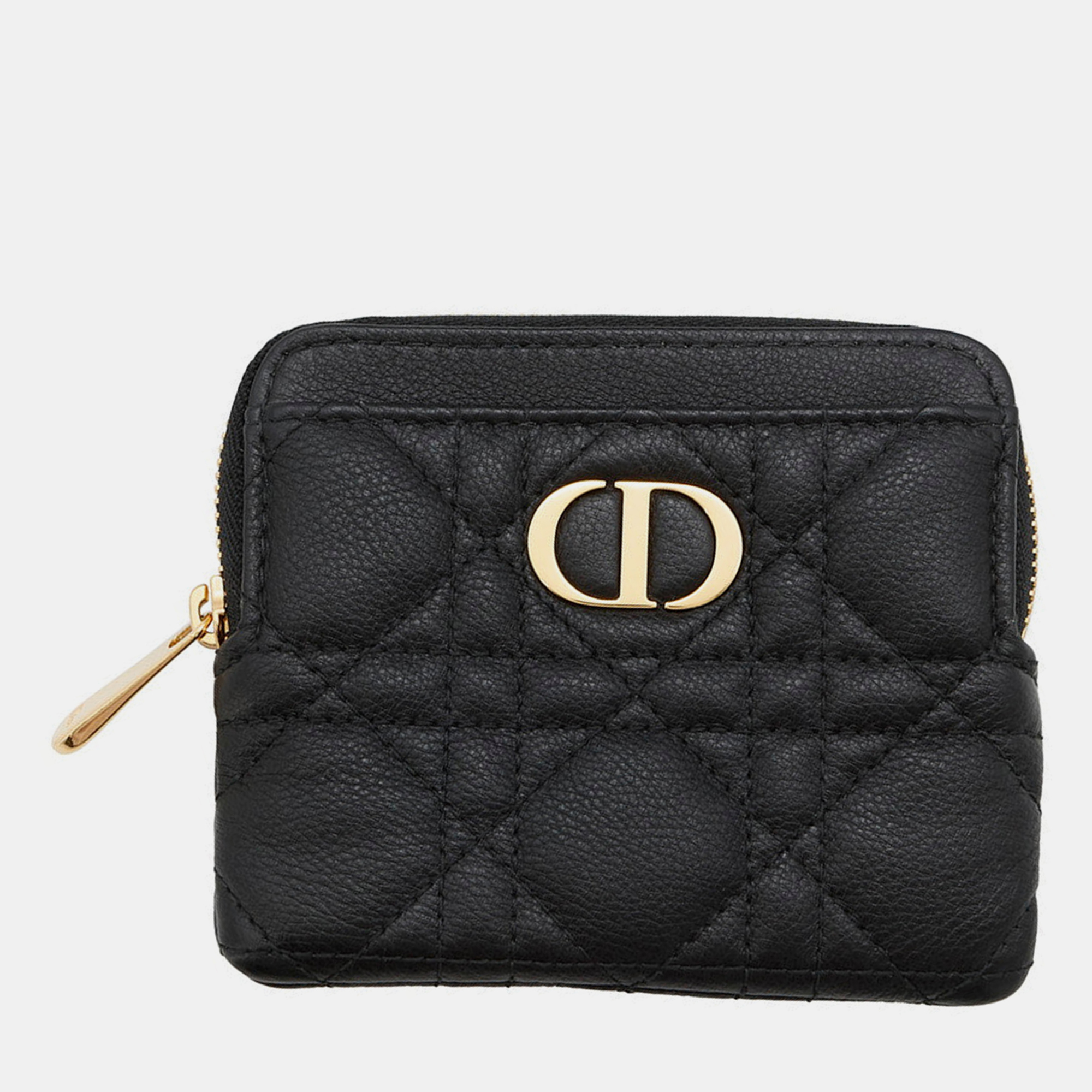 Pre-owned Dior Caro Lavender Cannage Wallet Black Calf Leather