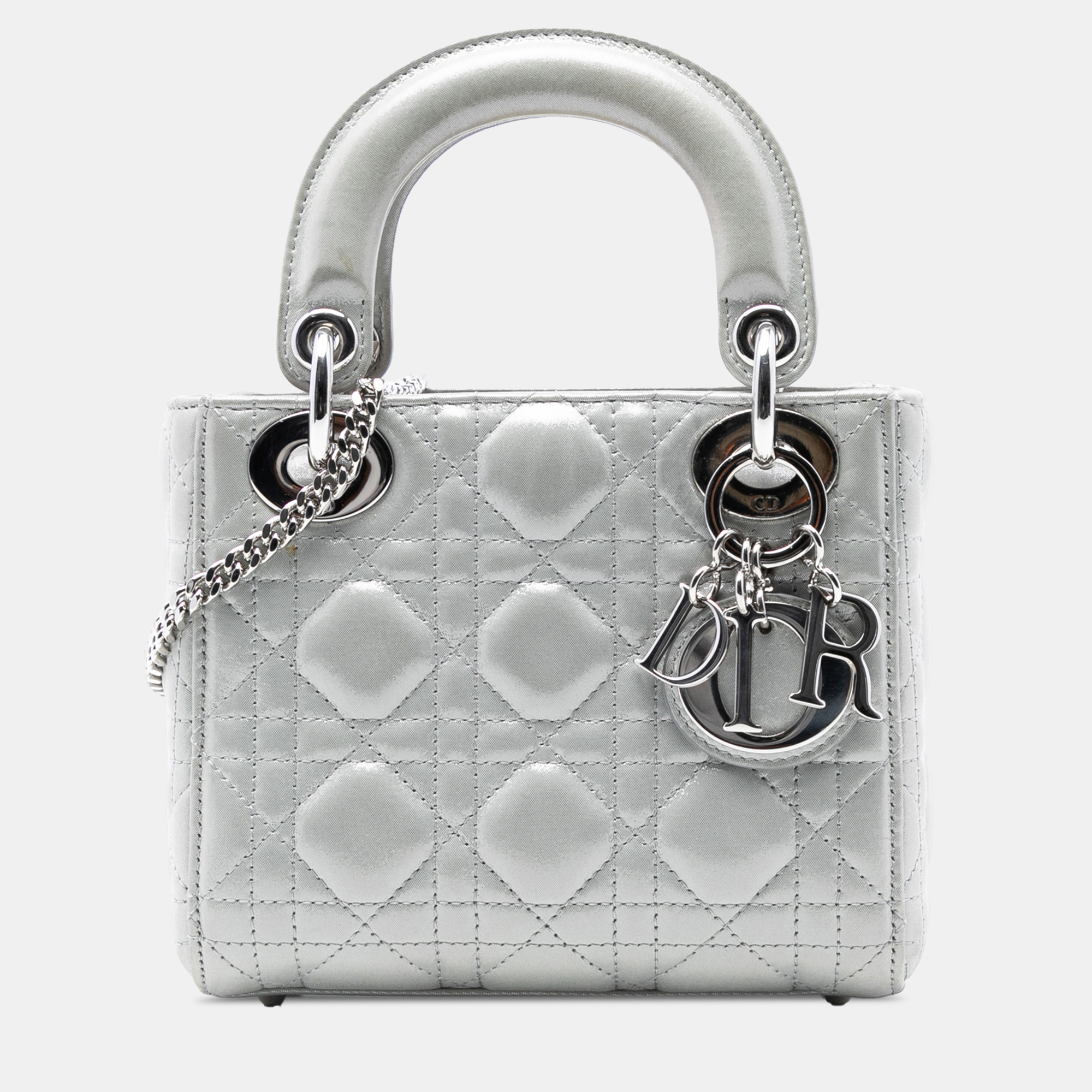 

Dior Silver Mini Iridescent Lambskin Cannage Lady Dior