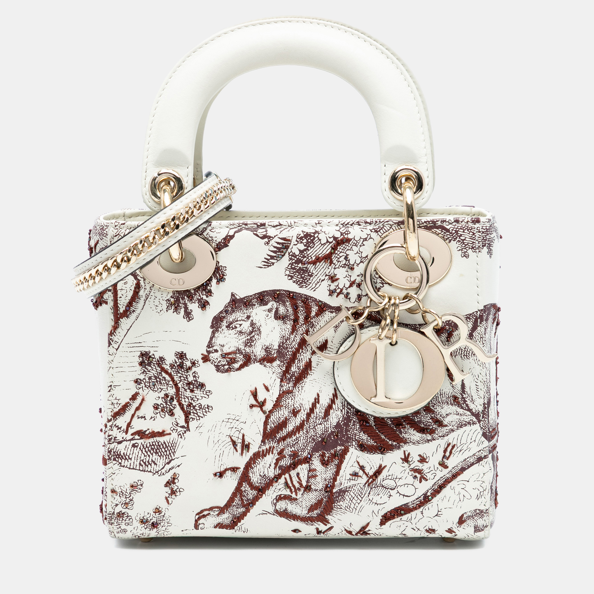 

Dior White Limited Edition Mini Calfskin Embroidered Toile de Jouy Lady Dior