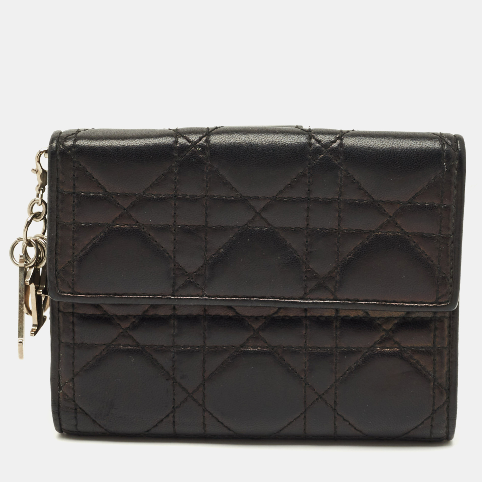 Pre-owned Dior Black Cannage Leather French Wallet