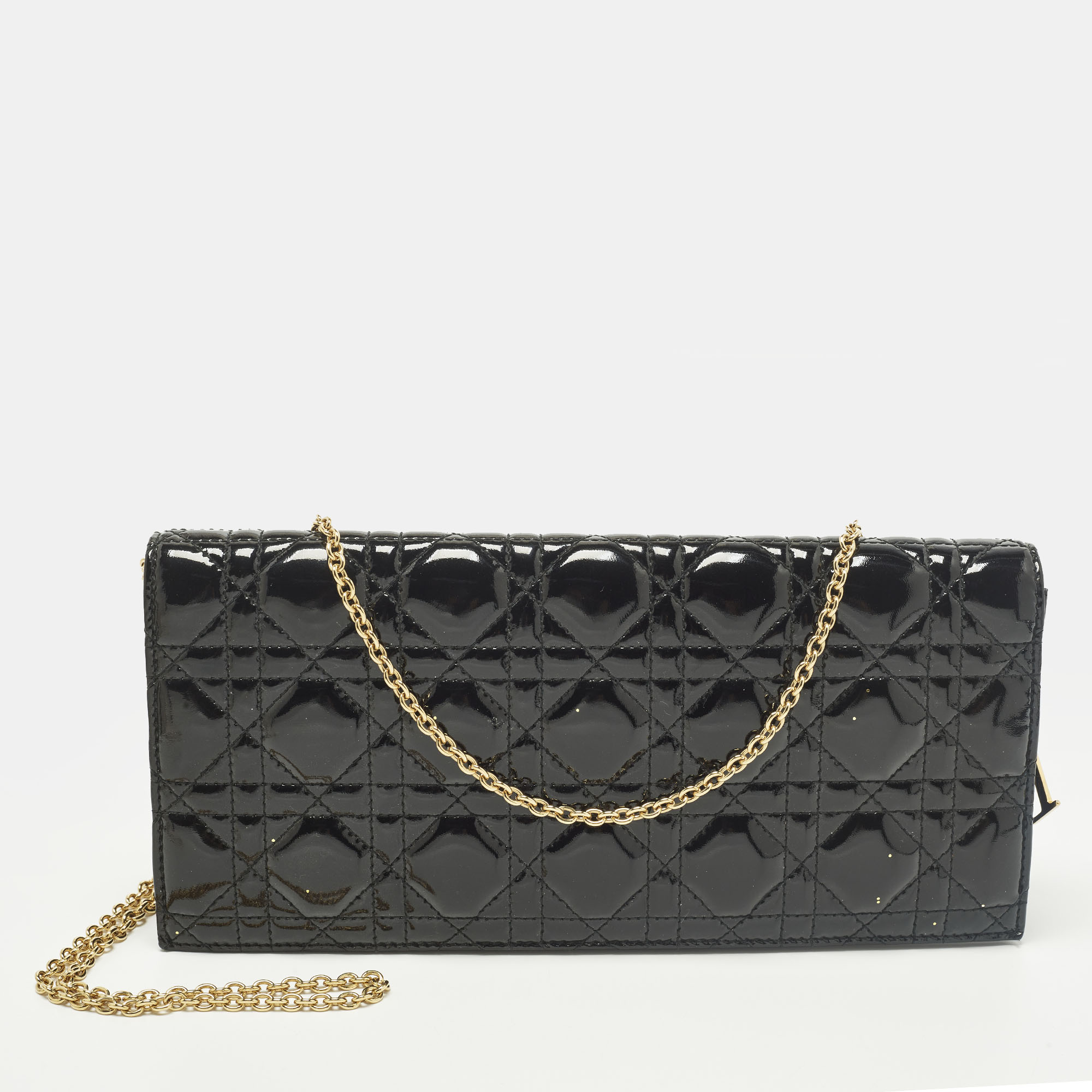 

Dior Lady Dior Black Cannage Patent Leather Chain Clutch