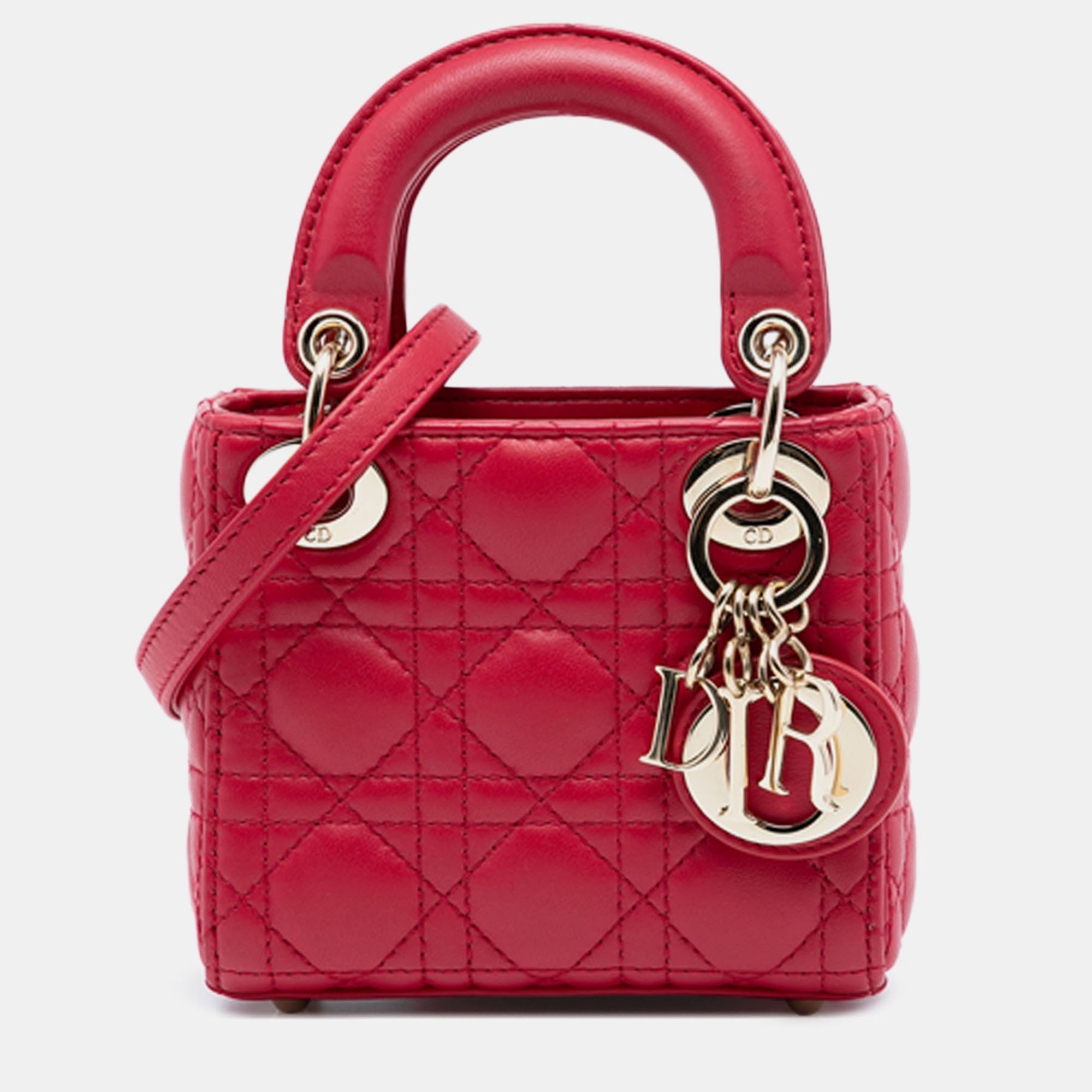 

Dior Red Micro Lambskin Cannage Lady Dior
