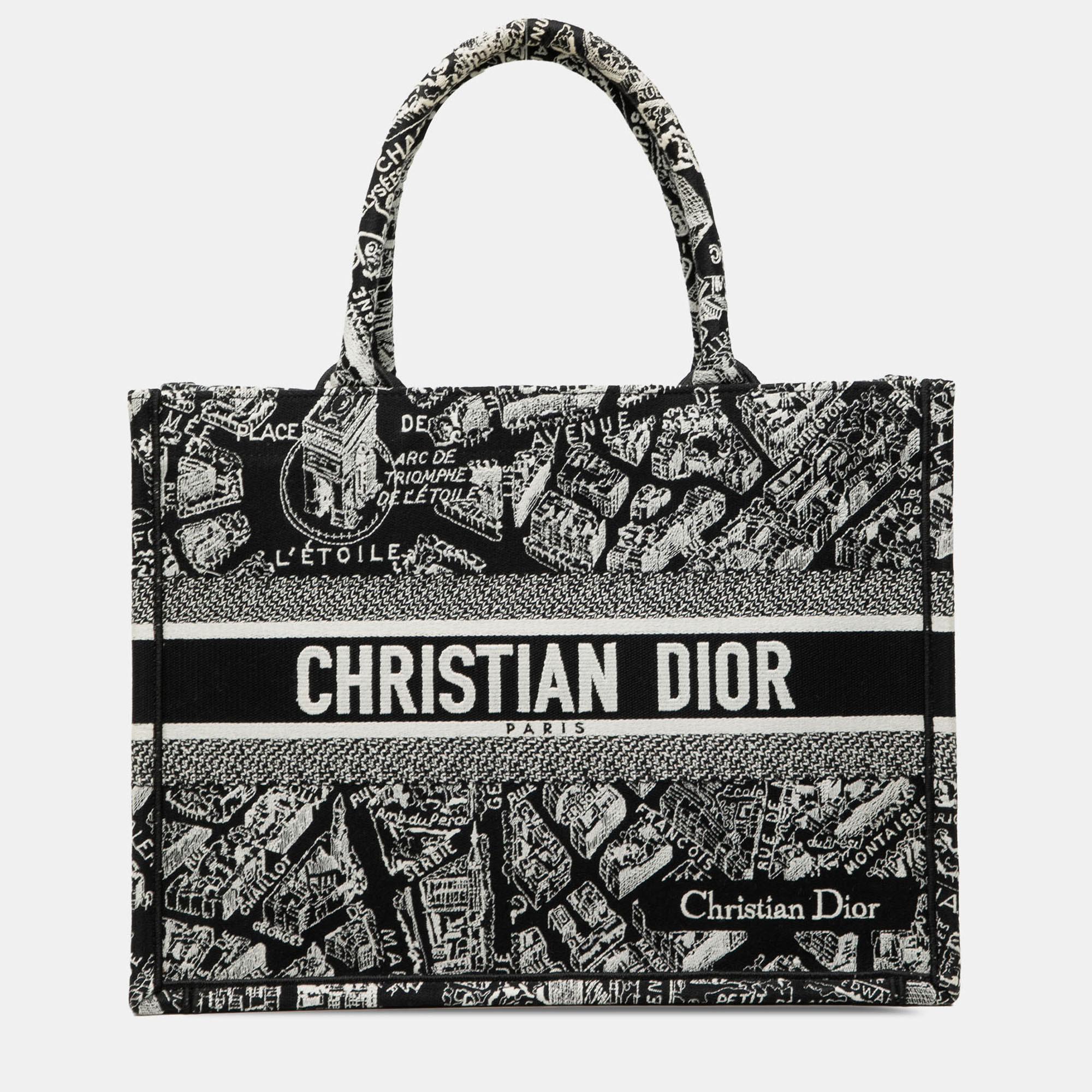 

Dior Black Medium Canvas Embroidered Plan De Paris Book Tote