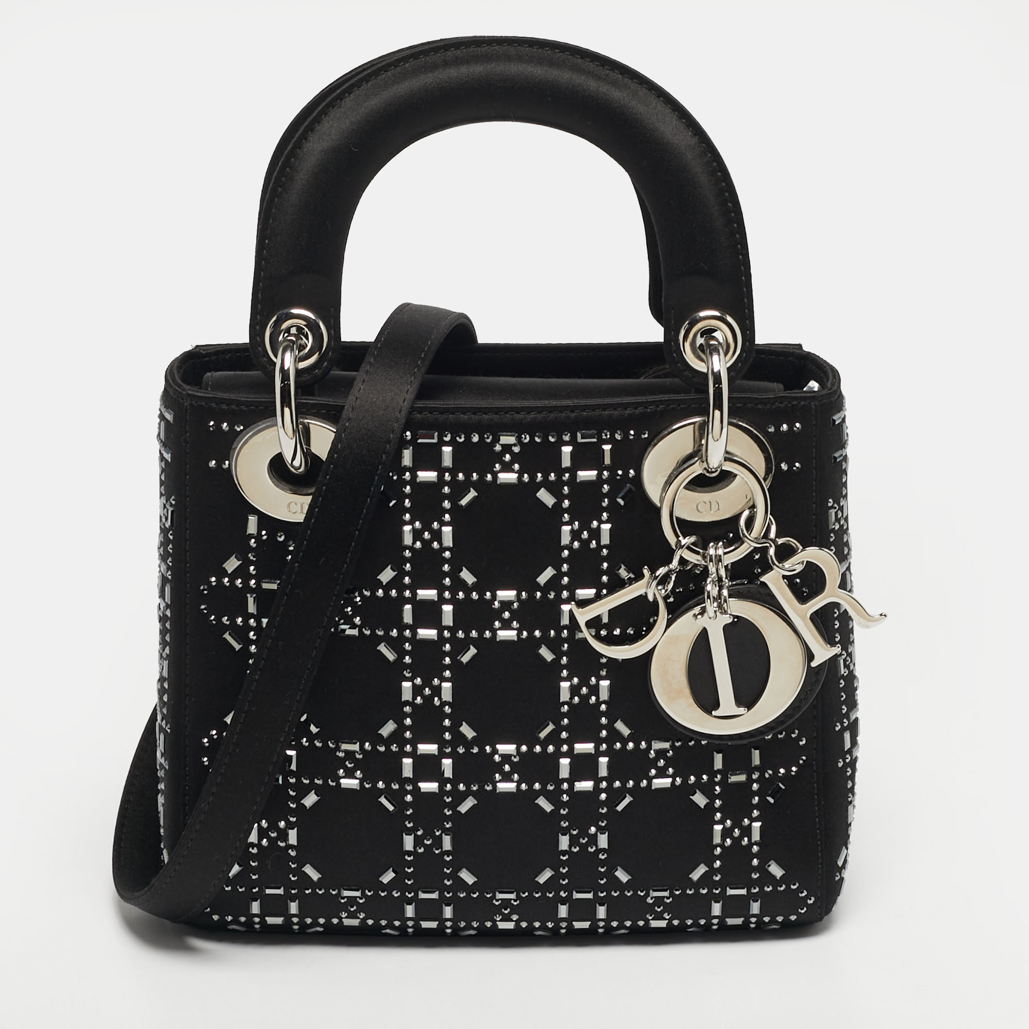 

Dior Lady Dior Mini Black Crystal Cannage Satin Tote