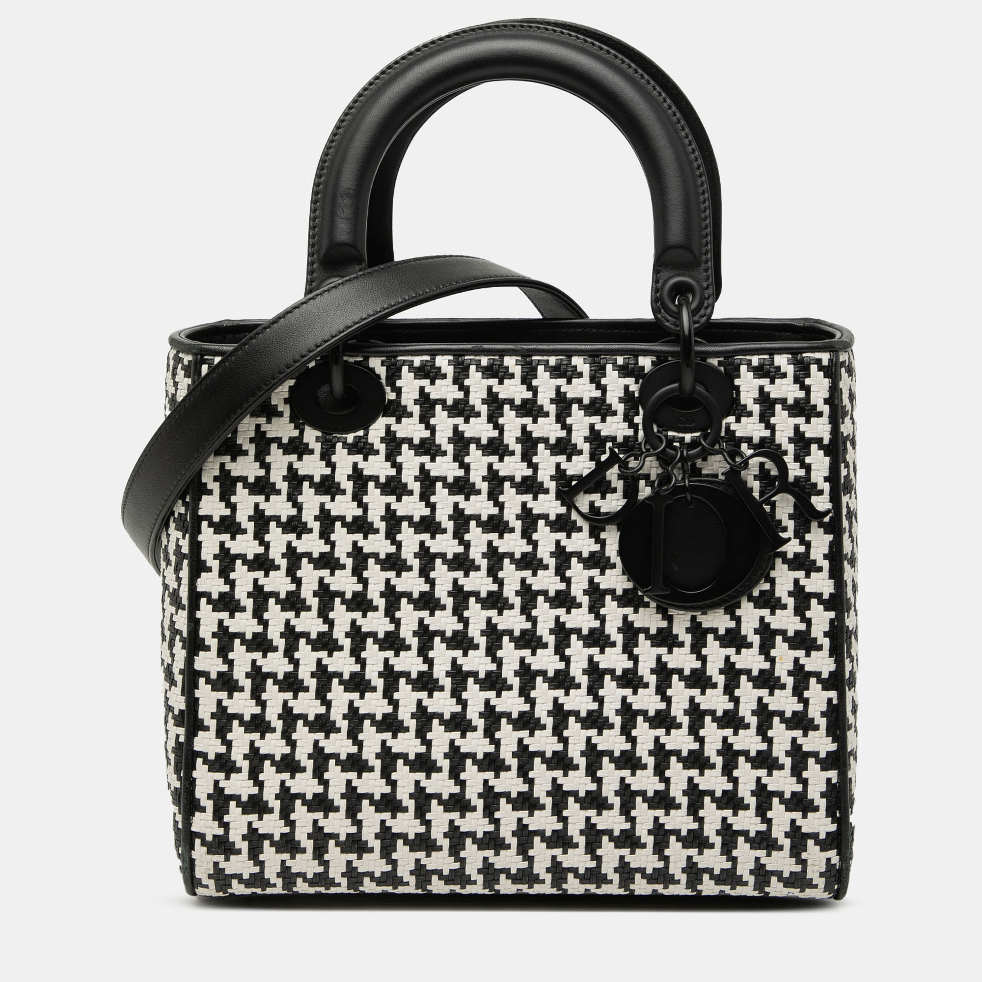 

Dior Black White Medium Calfskin Woven Houndstooth Lady Dior