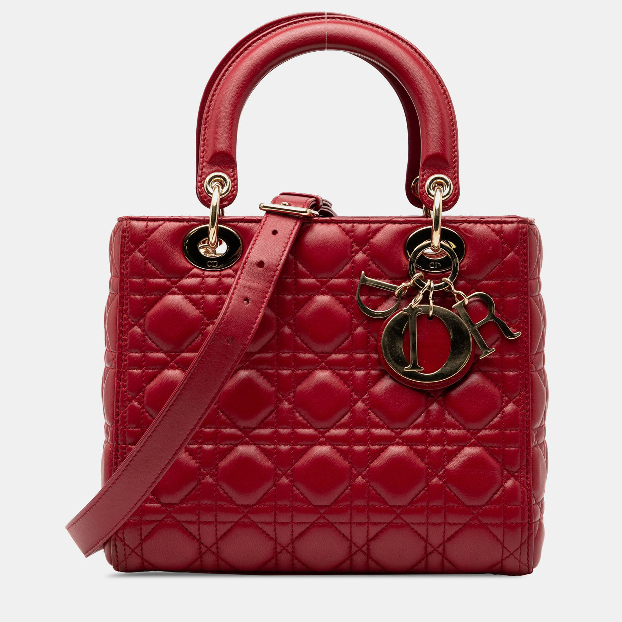 

Dior Red Medium Lambskin Cannage Lady Dior