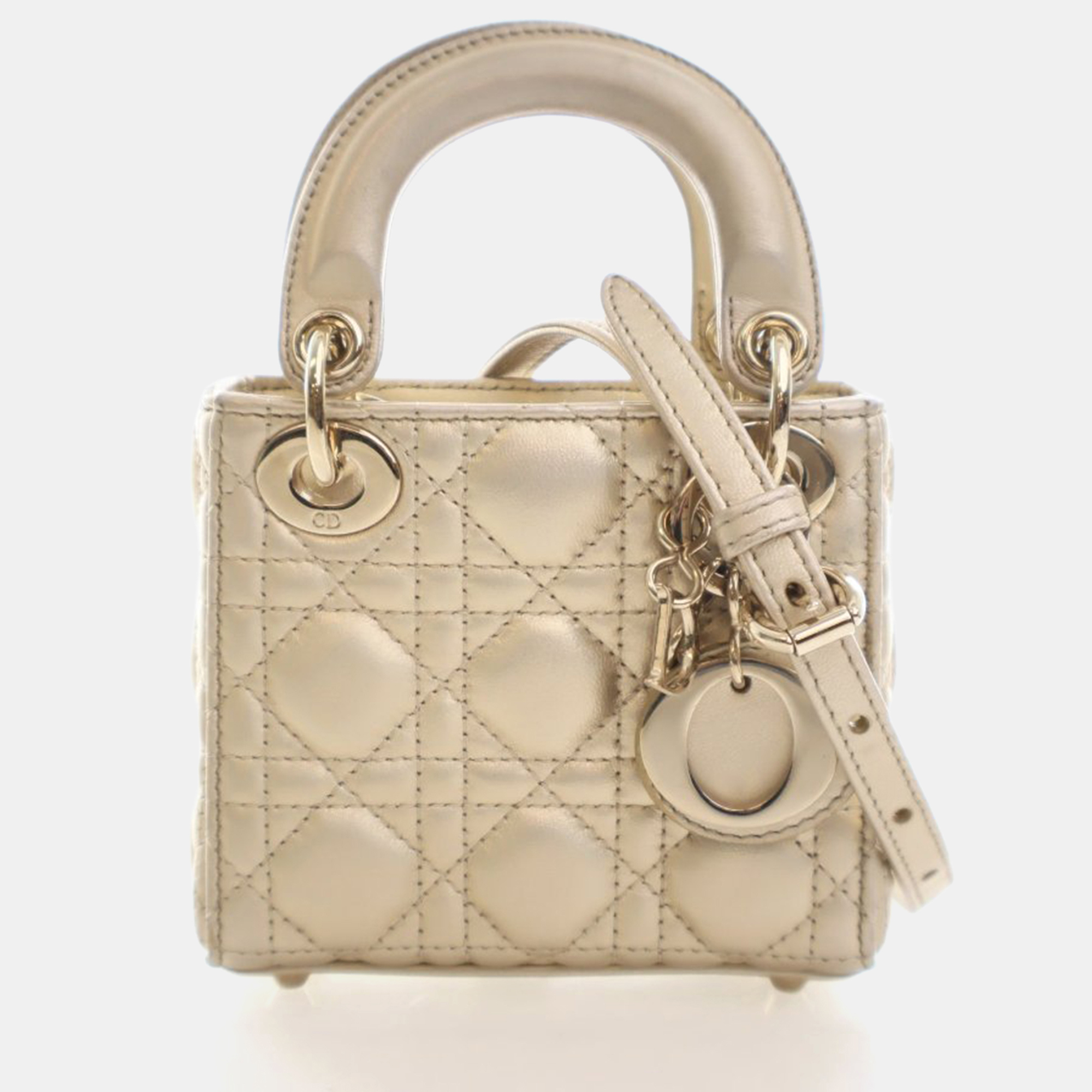 

Christian Dior Micro Lambskin Lady Dior, Gold