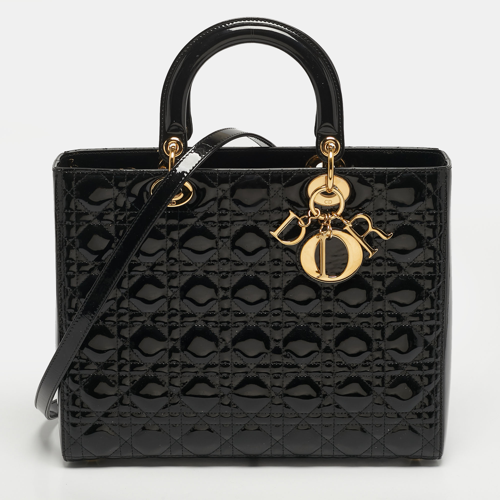 

Dior Lady Dior  Black Cannage Patent Leather Tote