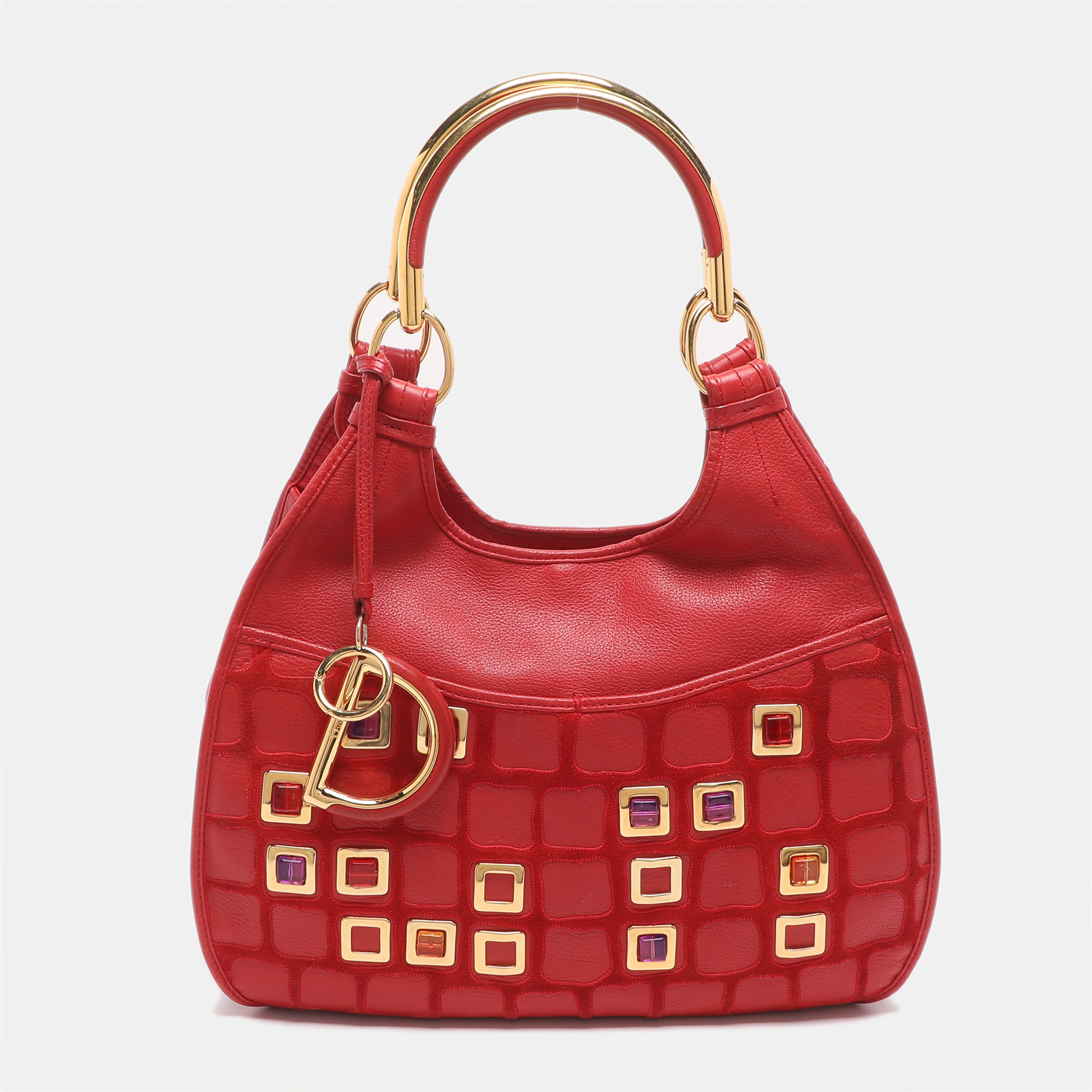 

Dior 61 Crystal Embellished Red Leather and Suede Hobo