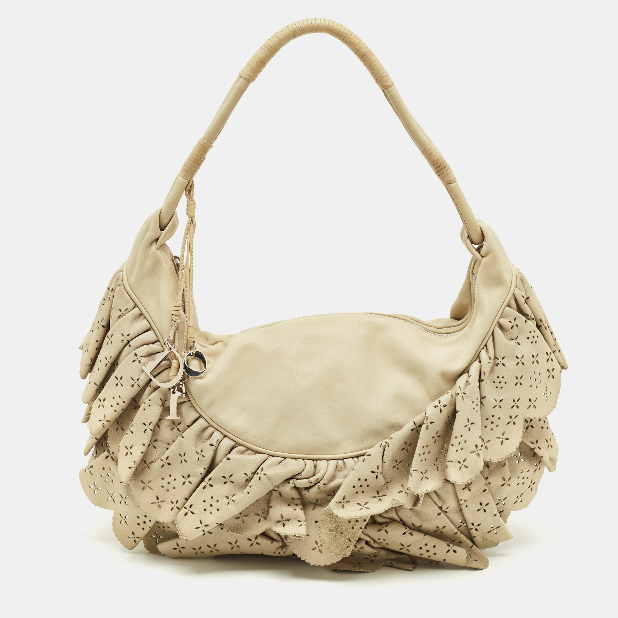 

Dior Gypsy Ruffle Olive Large Green Leather Hobo