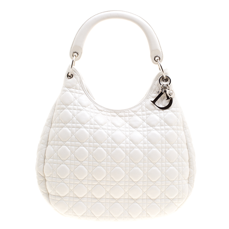 Dior White Cannage Leather Hobo