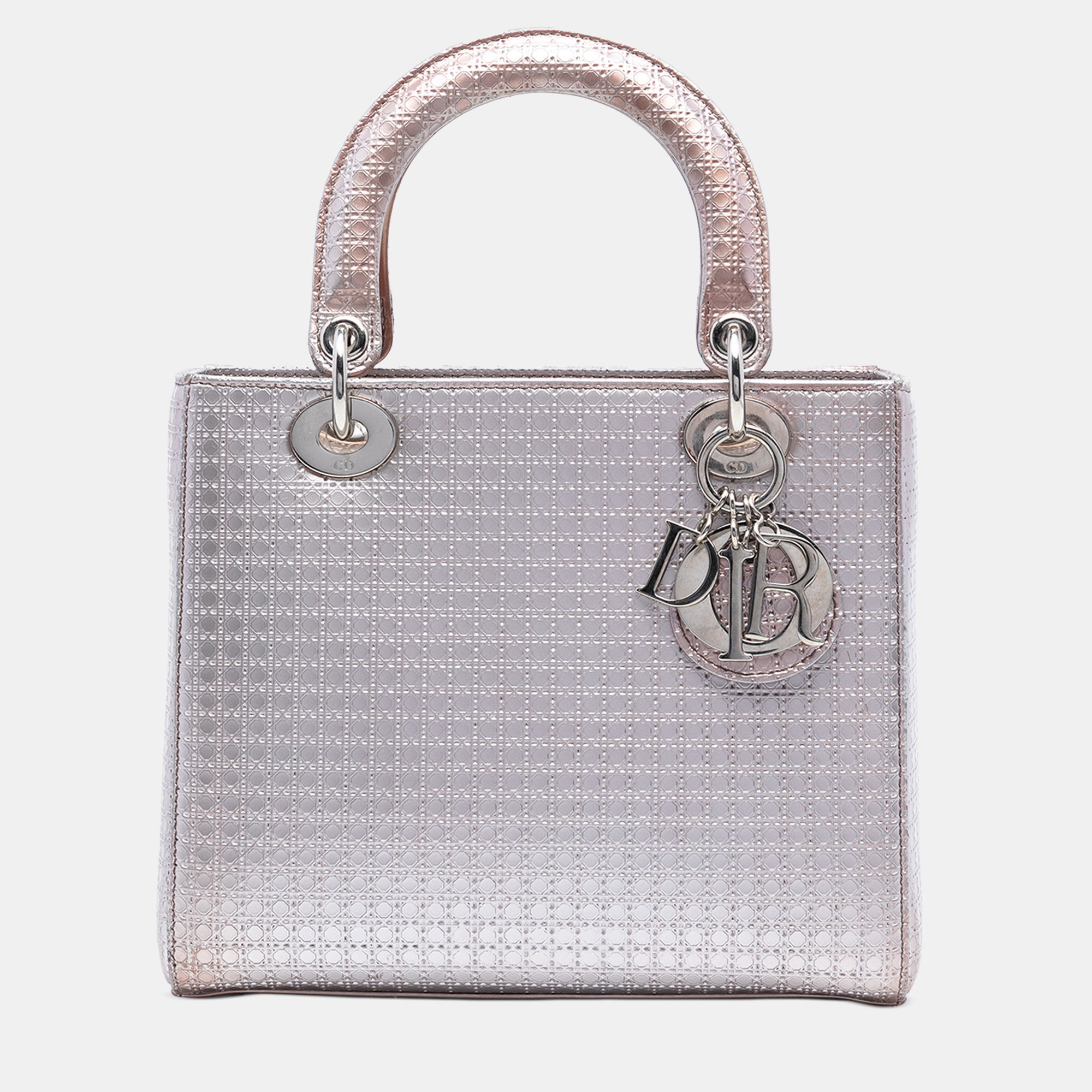 

Dior Pink Medium Metallic Patent Microcannage Lady Dior