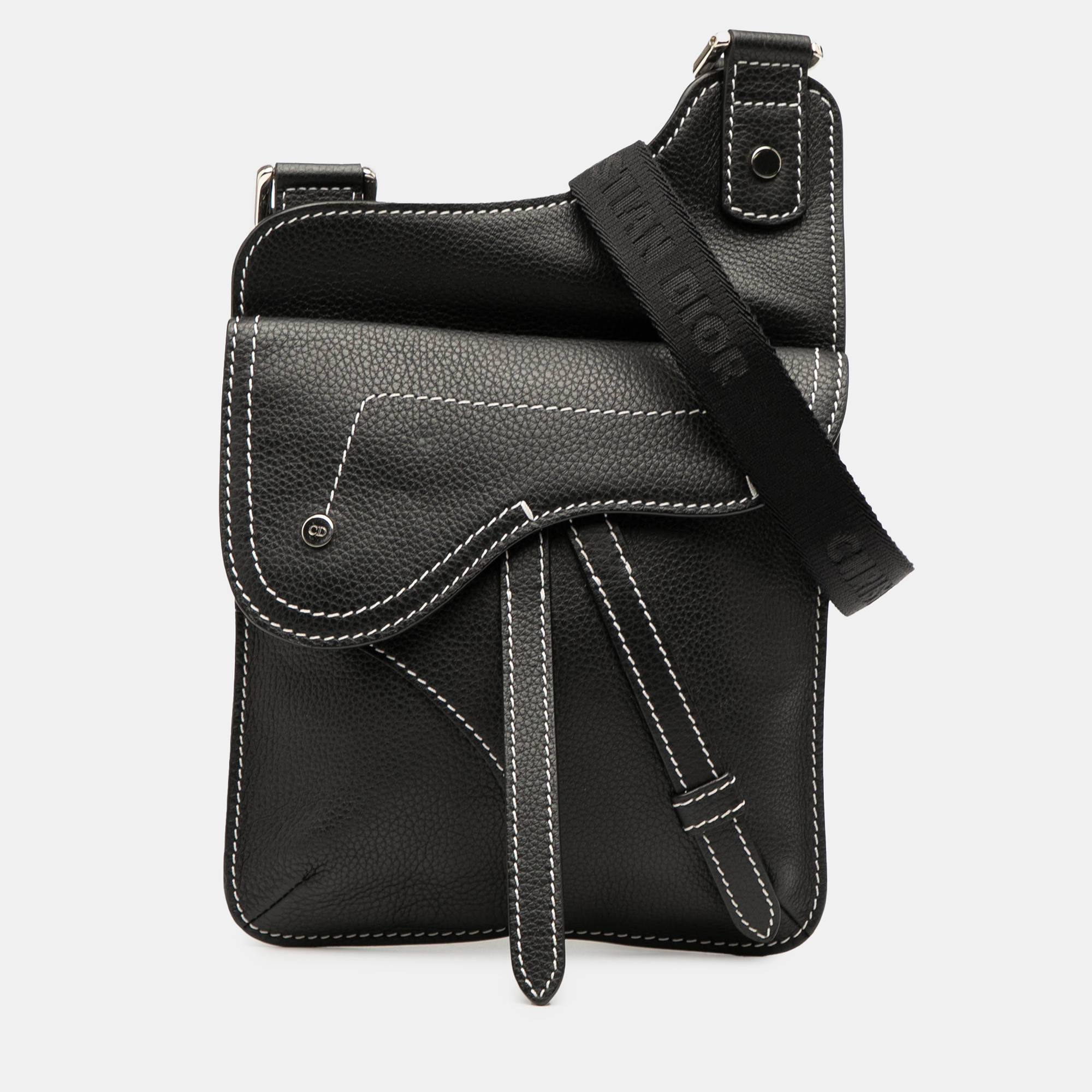 

Dior Black Grained Calfskin Saddle Flat Messenger Bag