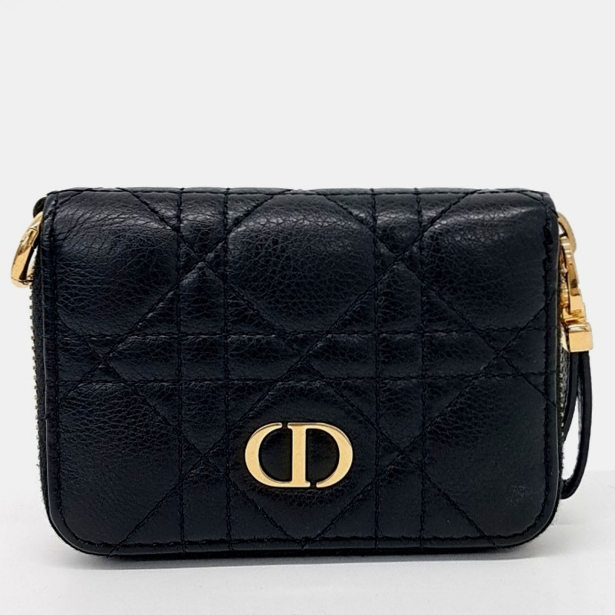 Pre-owned Dior Black Leather Caro Card Holder