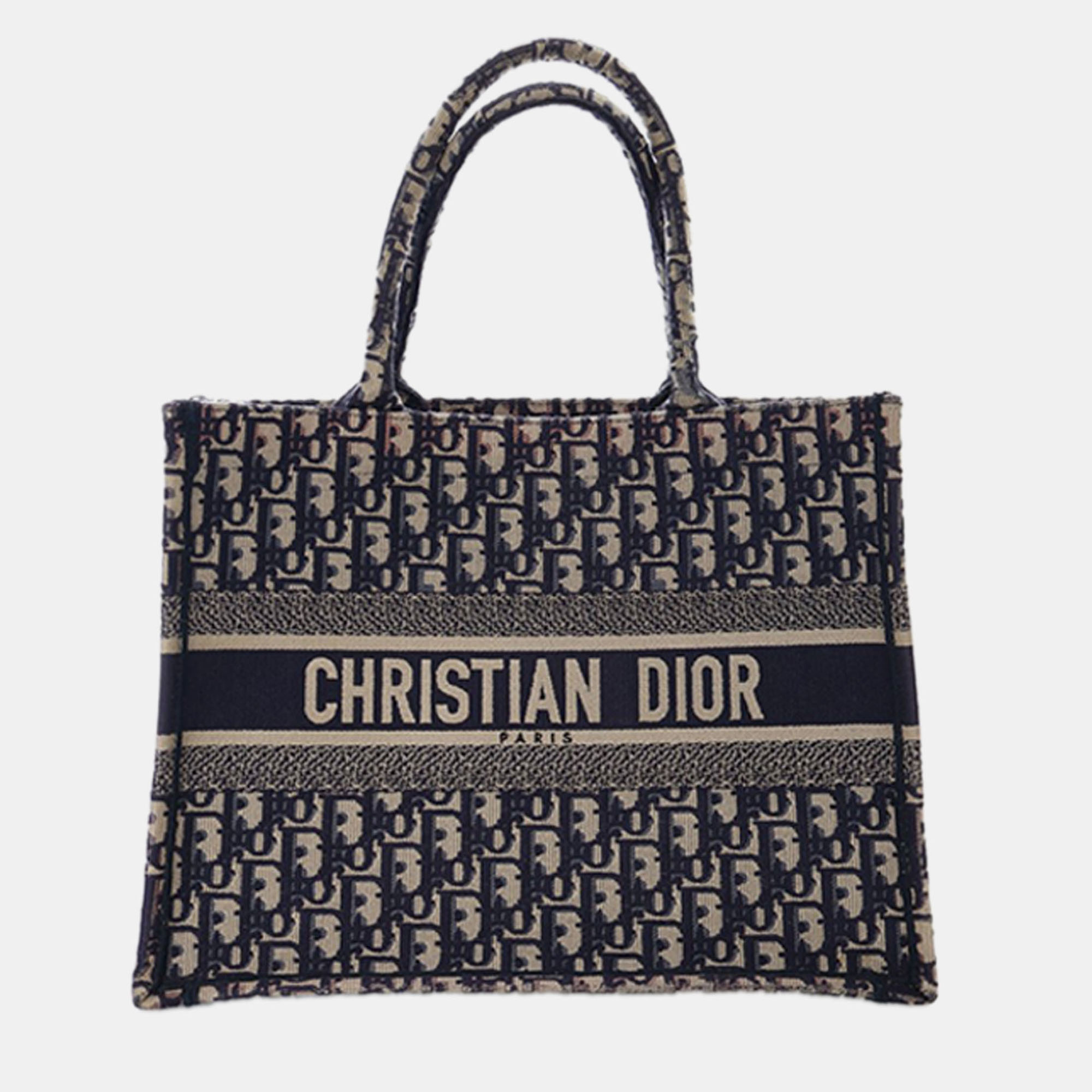 

Dior Blue Medium Oblique Embroidered Canvas Book Tote