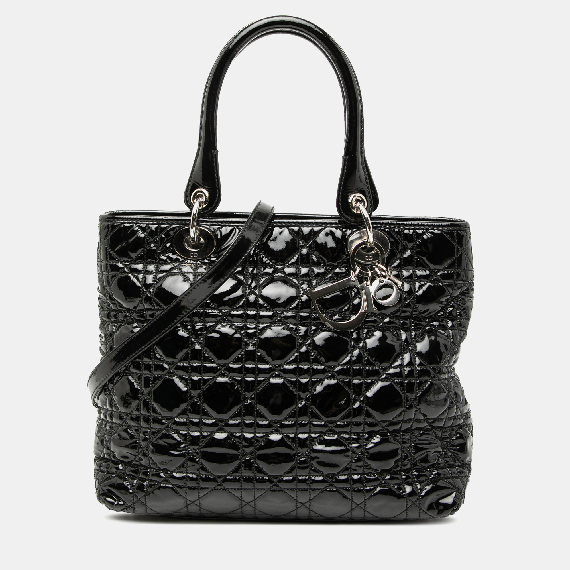 

Dior Black Medium Patent Cannage Lady Dior Soft Shopping Tote