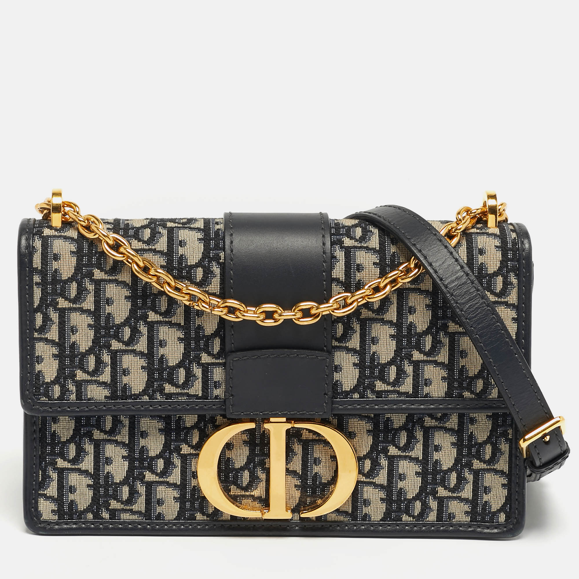 

Dior 30 Montaigne Navy Blue Oblique Canvas and Leather Shoulder Bag