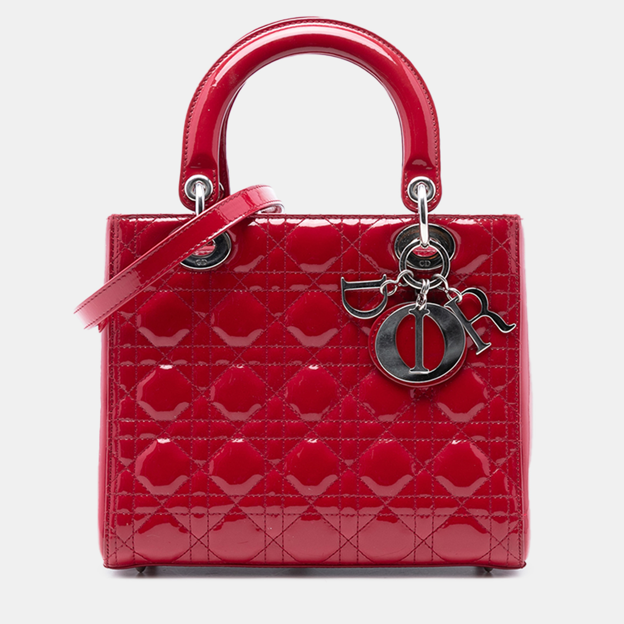 

Dior Red Medium Patent Cannage Lady Dior