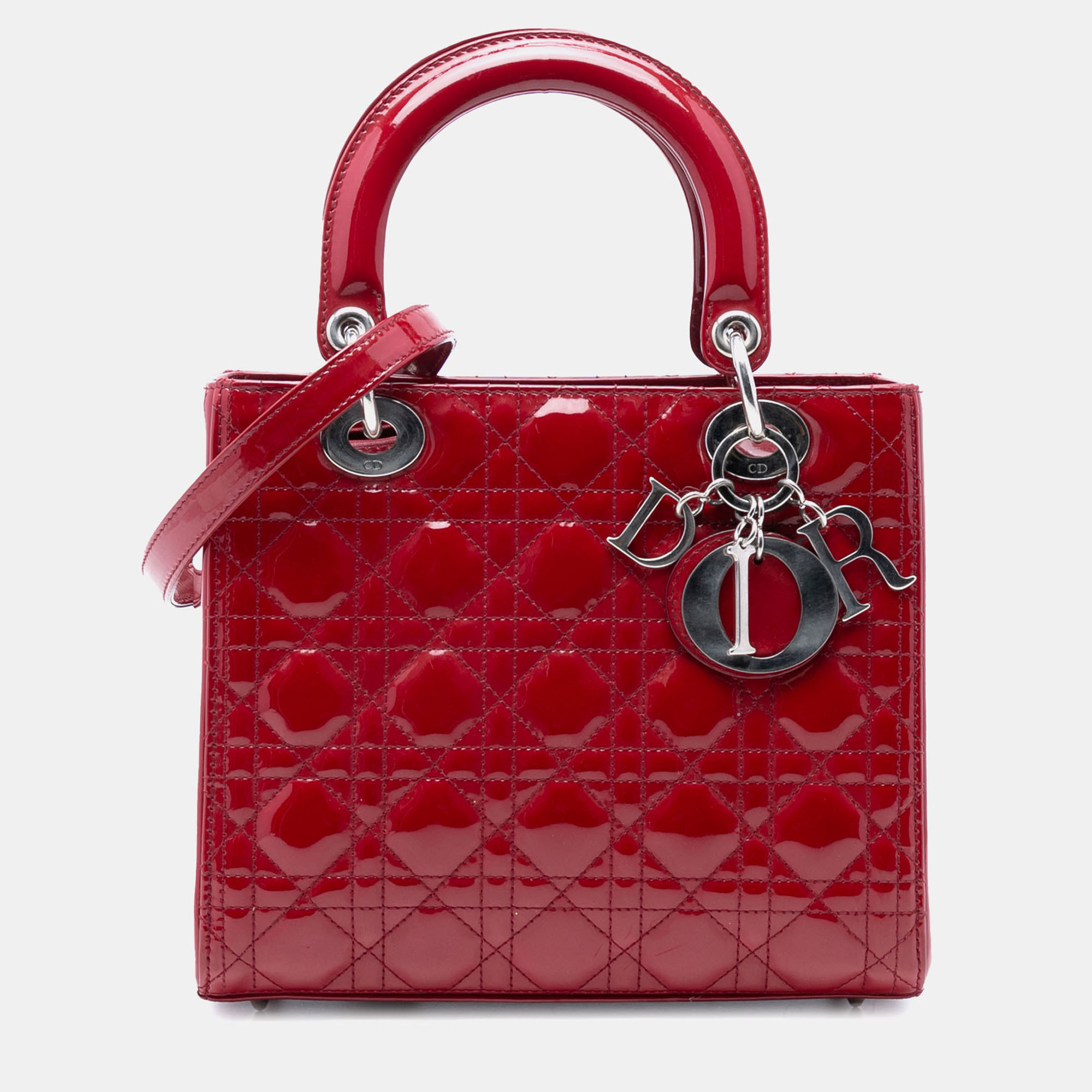 

Dior Red Medium Patent Cannage Lady Dior