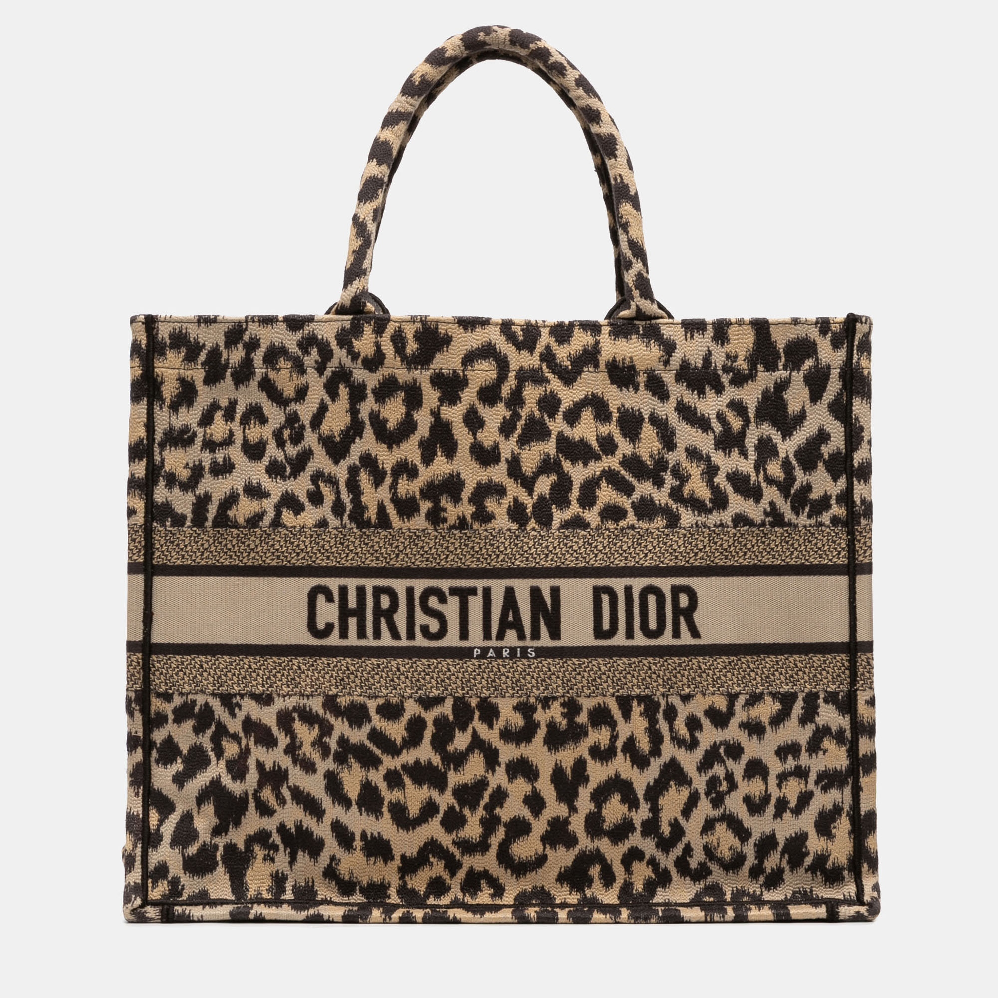 

Dior Brown Mizza Large Embroidered Canvas Leopard Book Tote
