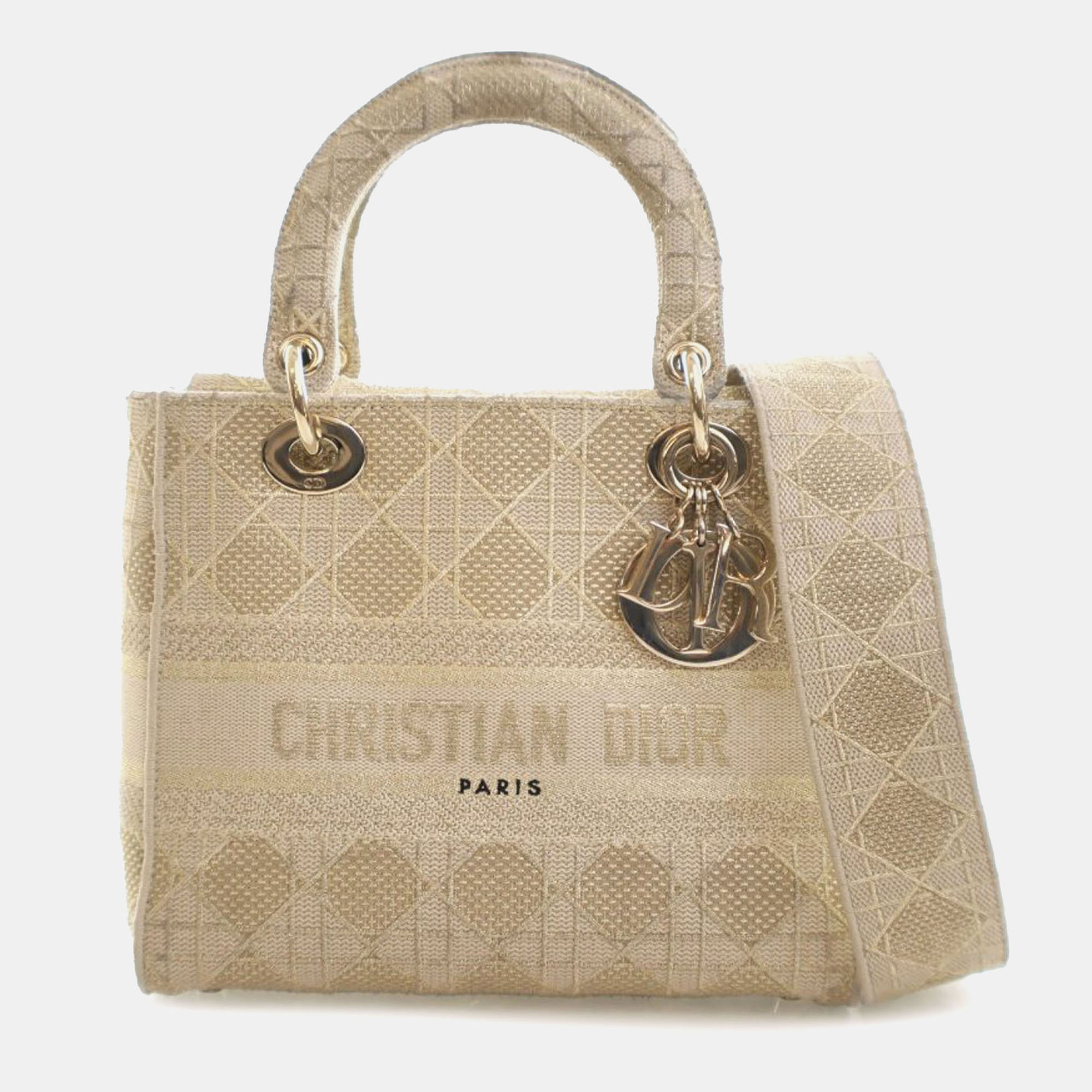 

Dior Gold Medium Canvas Cannage Lady D Lite