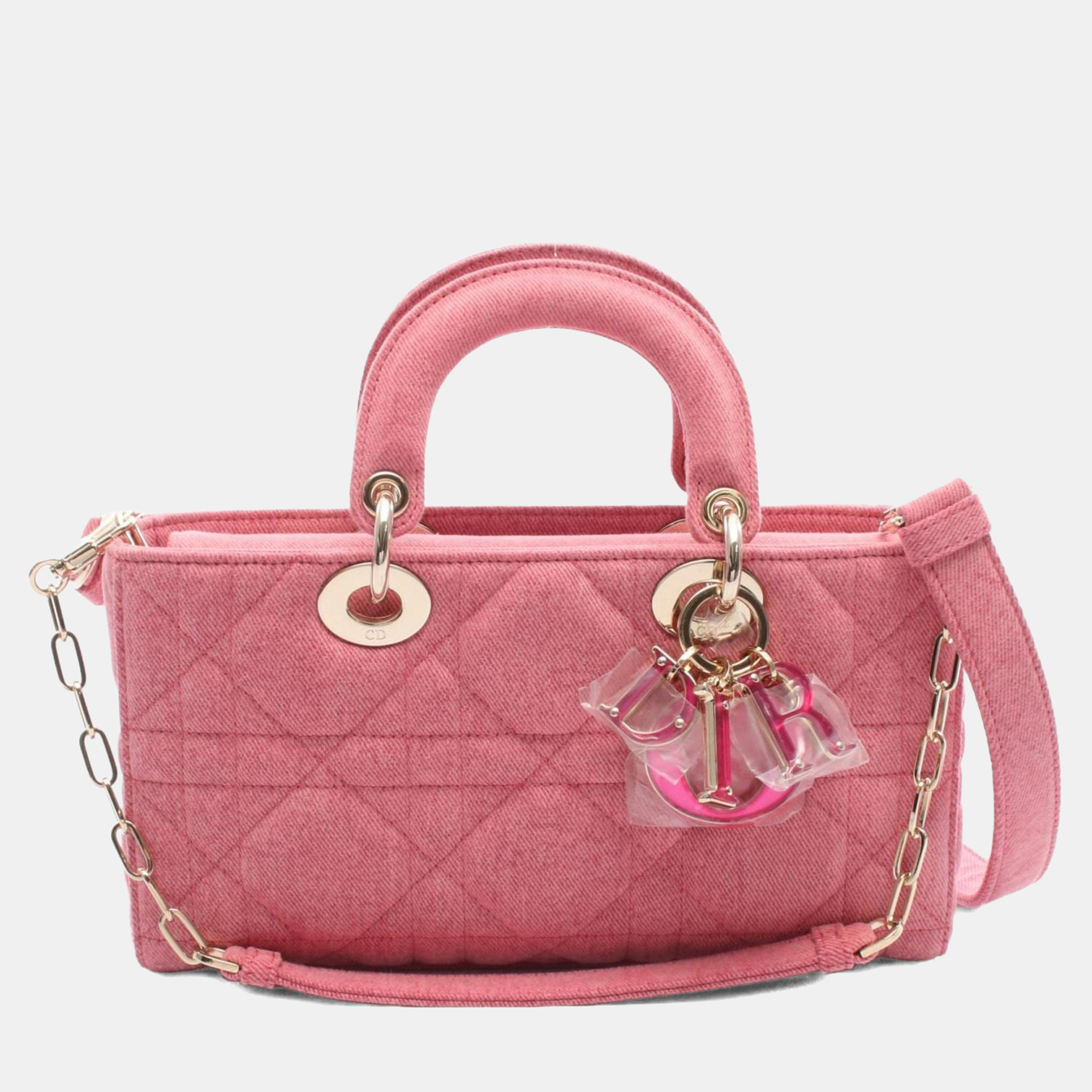 Pre-owned Dior Christian   Lady D-joy Medium Cannage Handbag Denim Pink